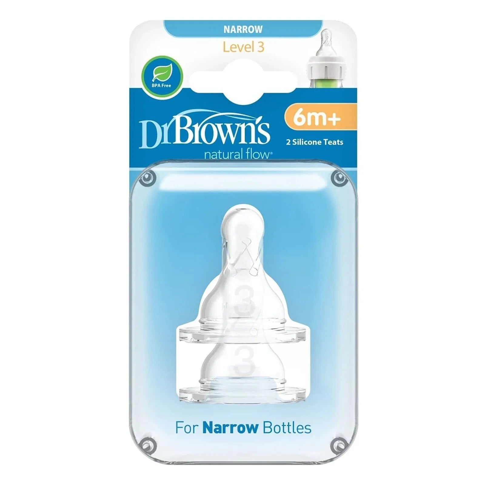 Dr. Brown's Options+ Narrow Neck Level 3 Teats 6+ months Pack of 2 - mezetto ebebek ebebek