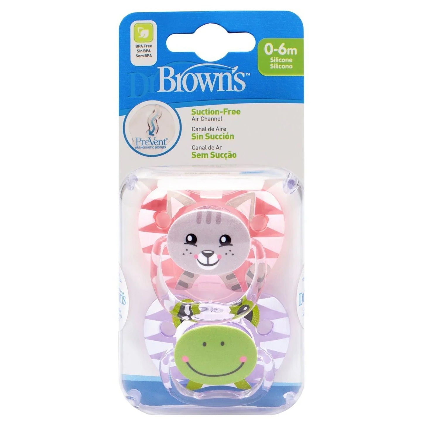Dr. Brown's Prevent Soothers Animal Faces 0 - 6 months Assorted - Pink - mezetto ebebek ebebek