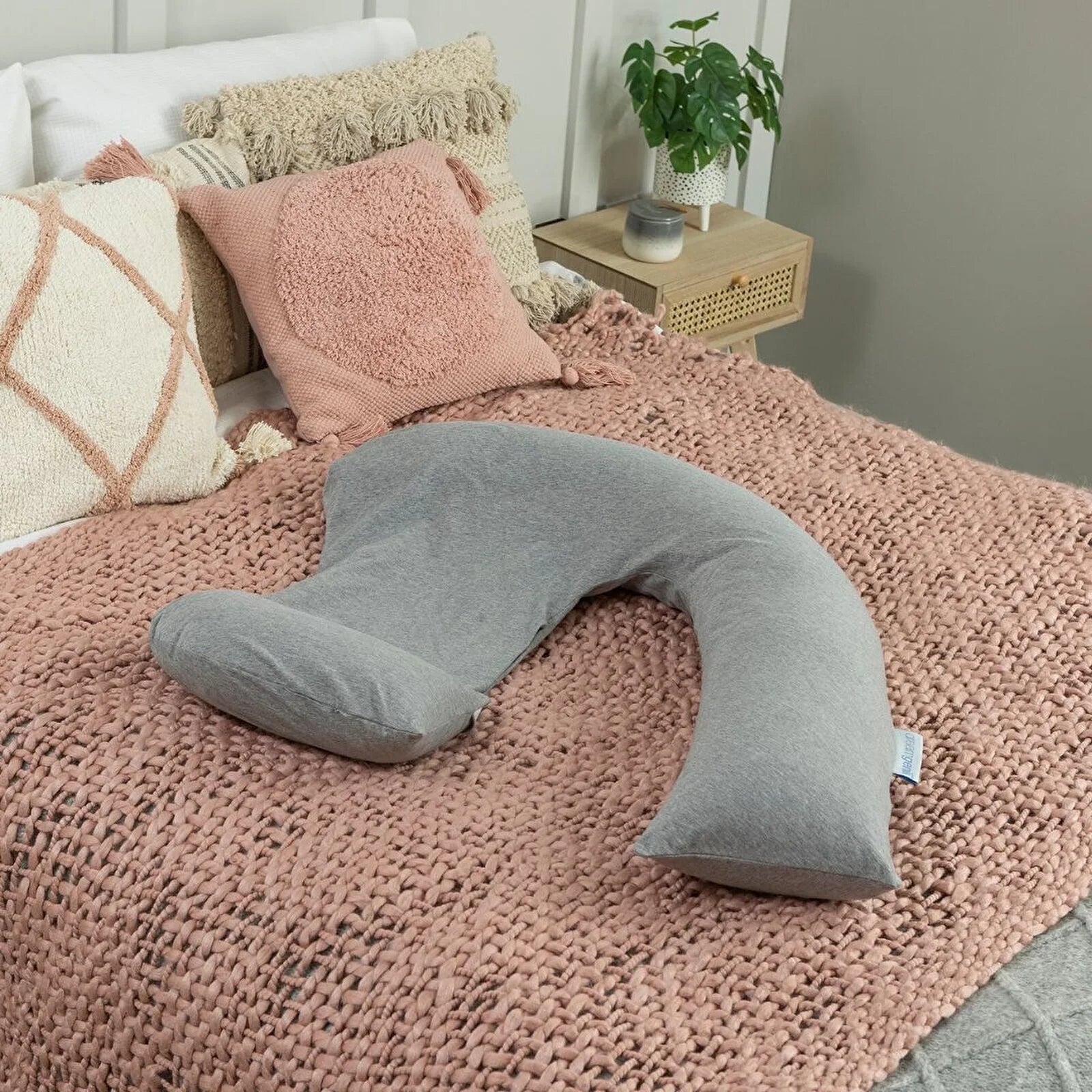 Dreamgenii Support and Feeding Pillow - Grey Marl Cotton Jersey - mezetto ebebek ebebek