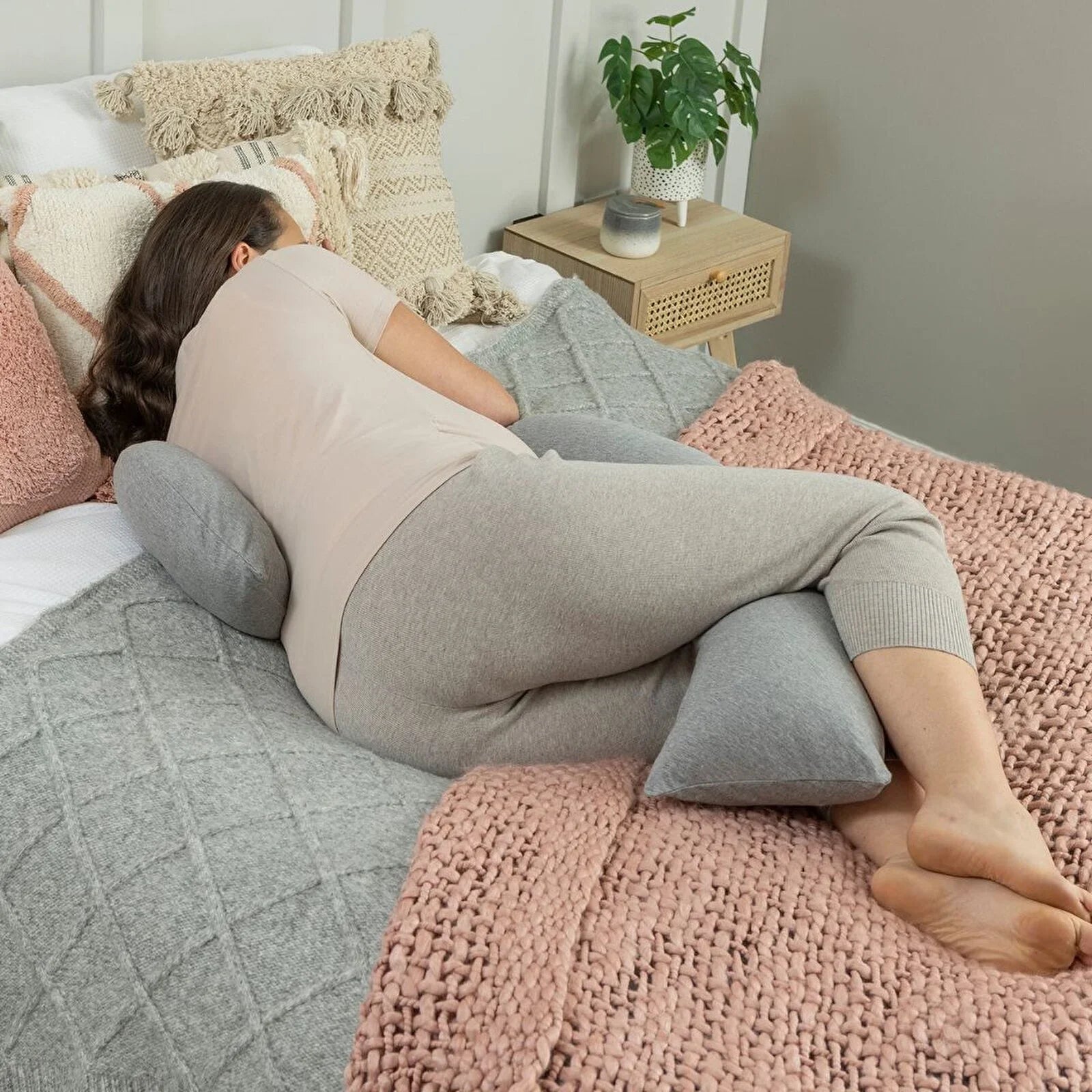 Dreamgenii Support and Feeding Pillow - Grey Marl Cotton Jersey - mezetto ebebek ebebek