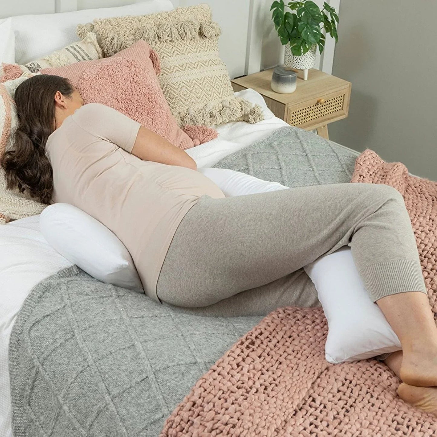 Dreamgenii Support and Feeding Pillow - White Cotton Jersey - mezetto ebebek ebebek