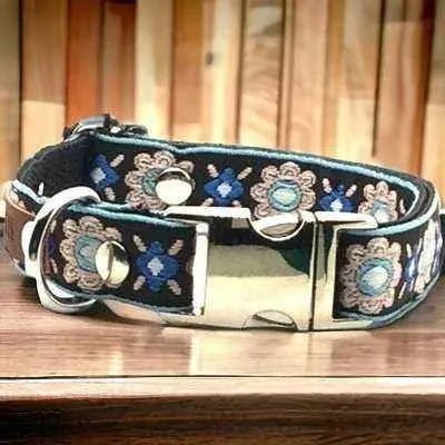 Elegant Cotton Dog Collar with Personalised Engraved Charm by Lollipollipocket - mezetto