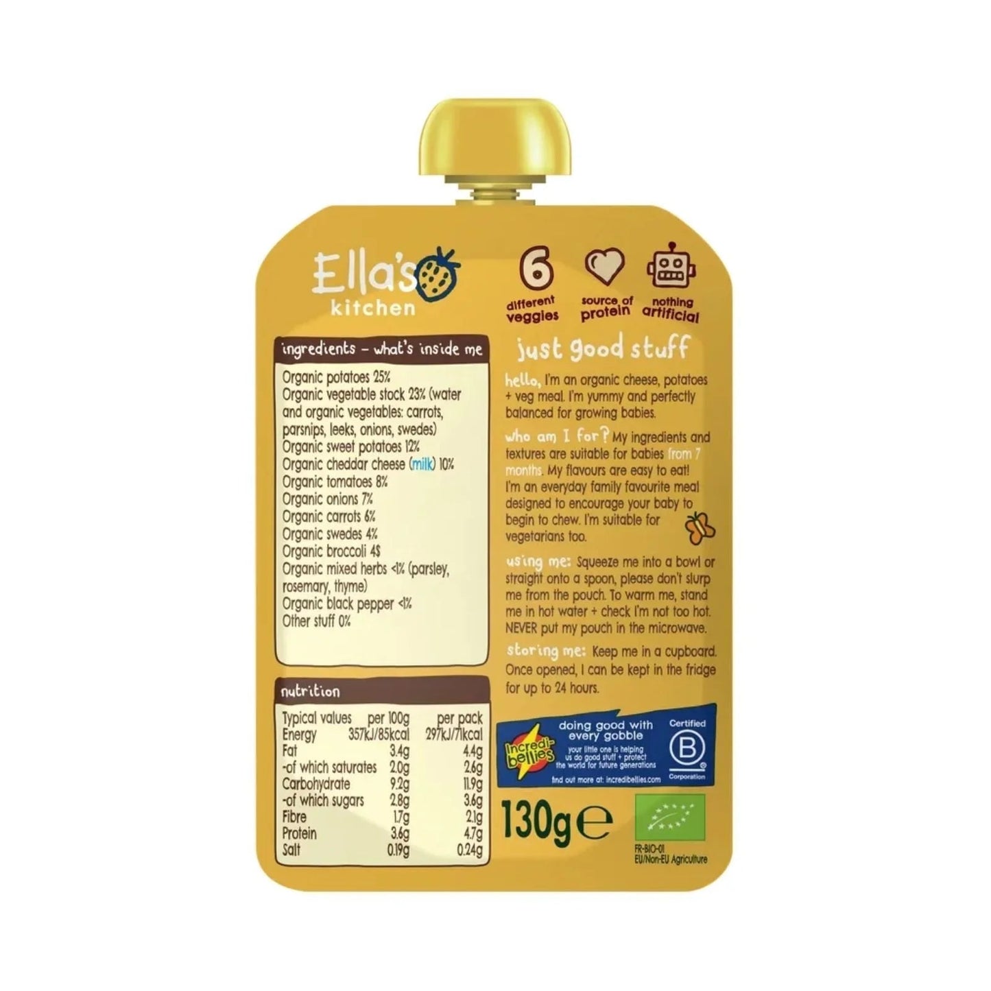 Ella's Kitchen Big Smiles Cheesy Pie with Veggies 7+ months 130g - mezetto ebebek ebebek