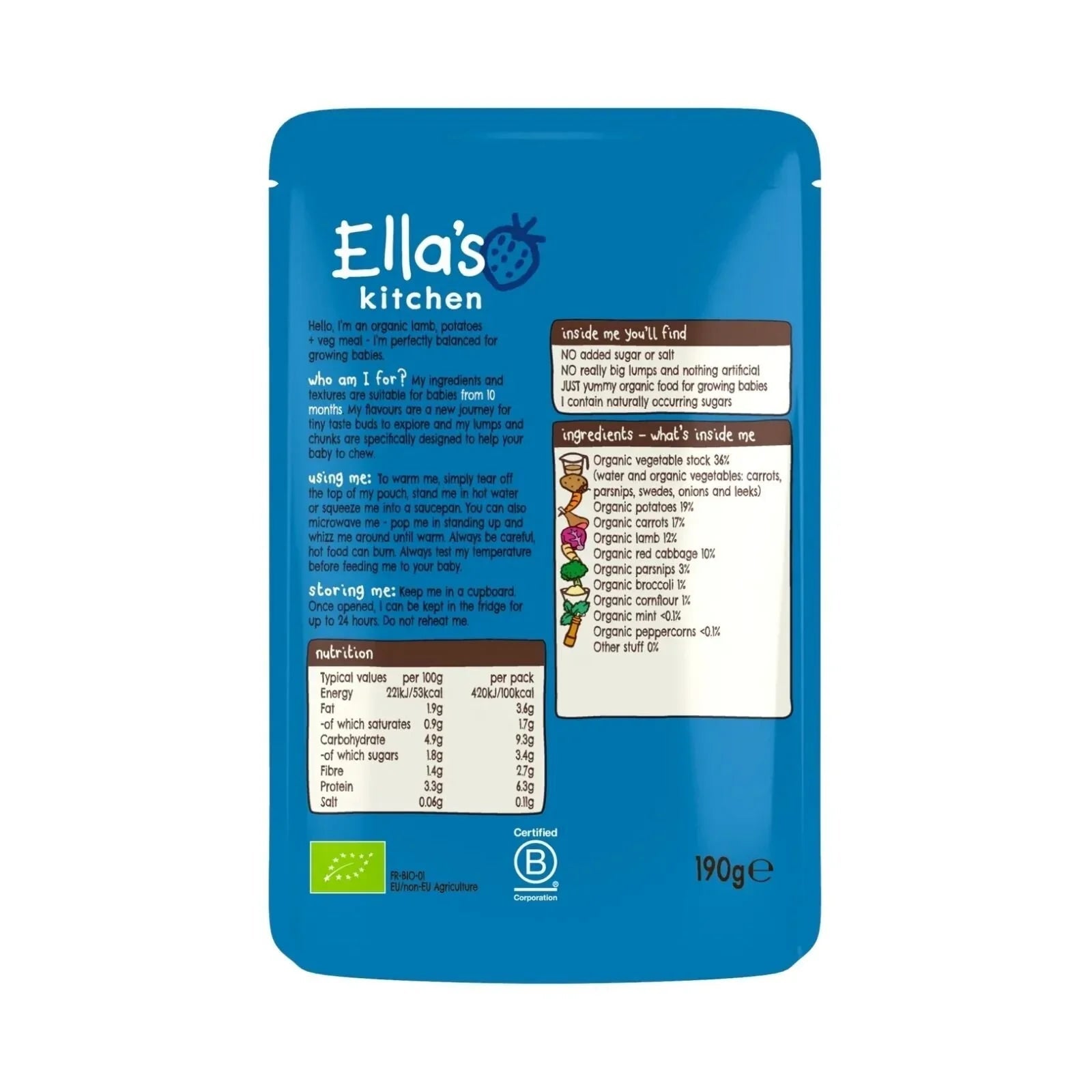 Ella's Kitchen Lovely Lamb Roast Dinner 10+ months 190g - mezetto ebebek ebebek