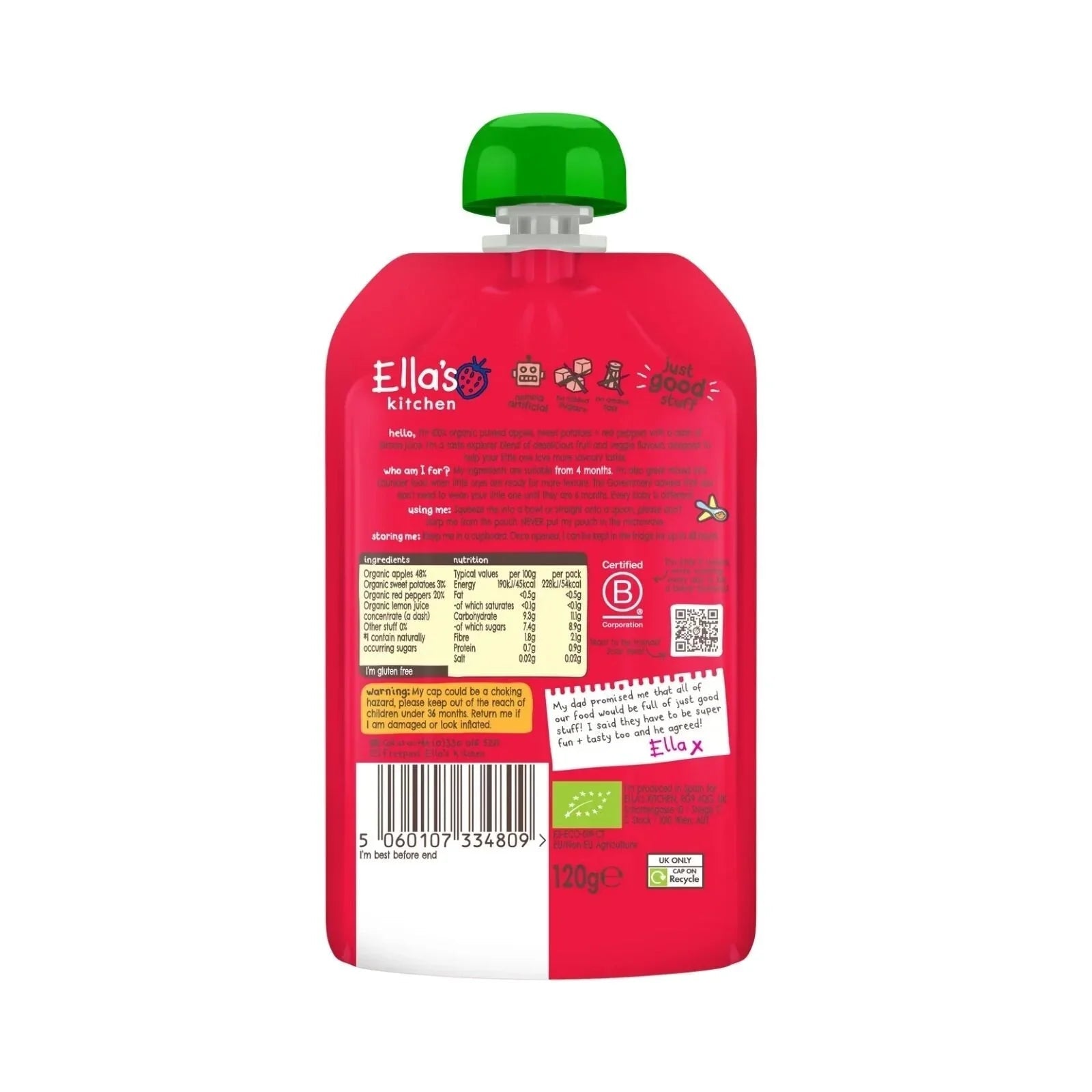 Ella's Kitchen Organic Apples Sweet Potatoes & Peppers Baby Pouch 4+ months 120g - mezetto ebebek ebebek