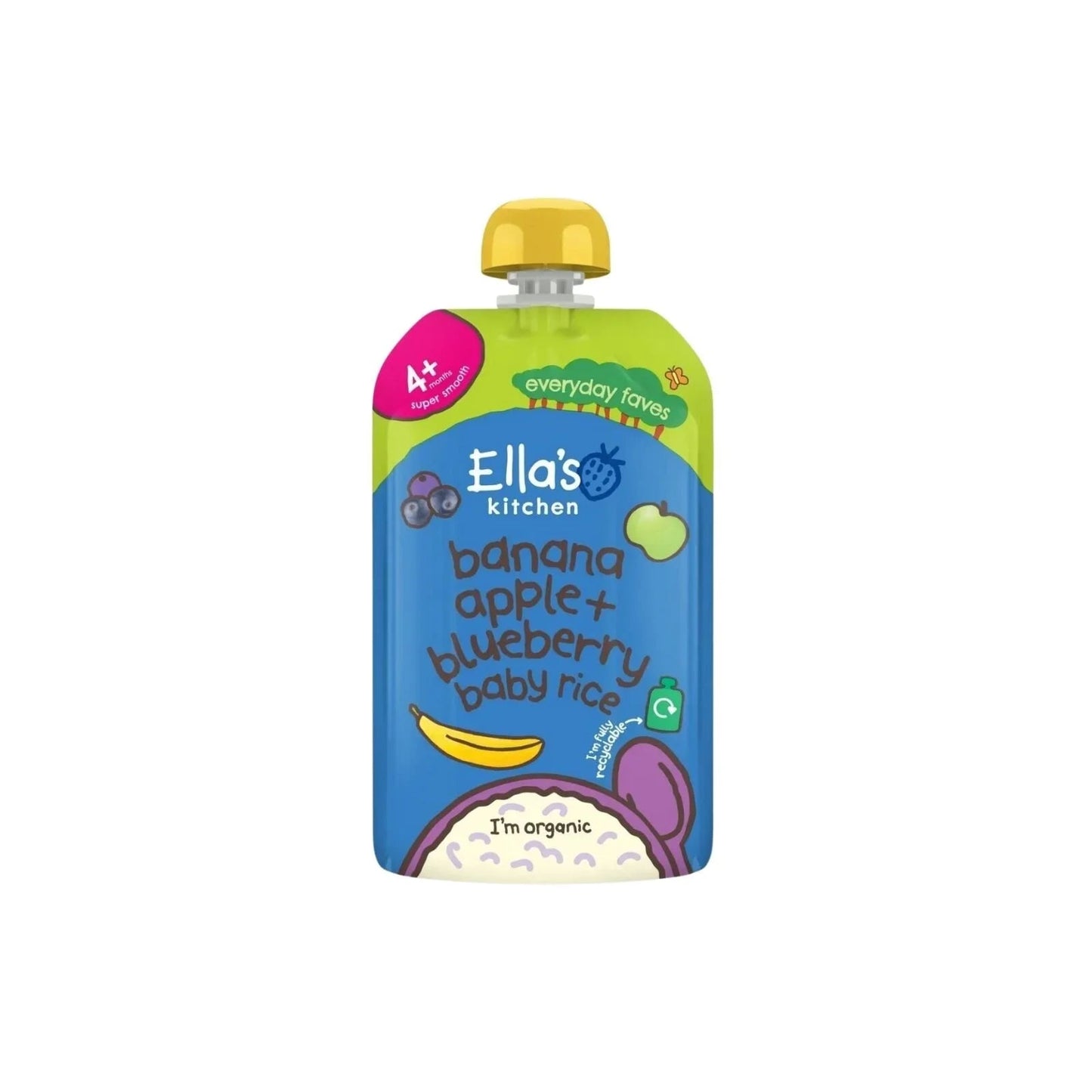 Ella's Kitchen Organic Banana & Blueberries Baby Rice Pouch 4+ months 120g - mezetto ebebek ebebek