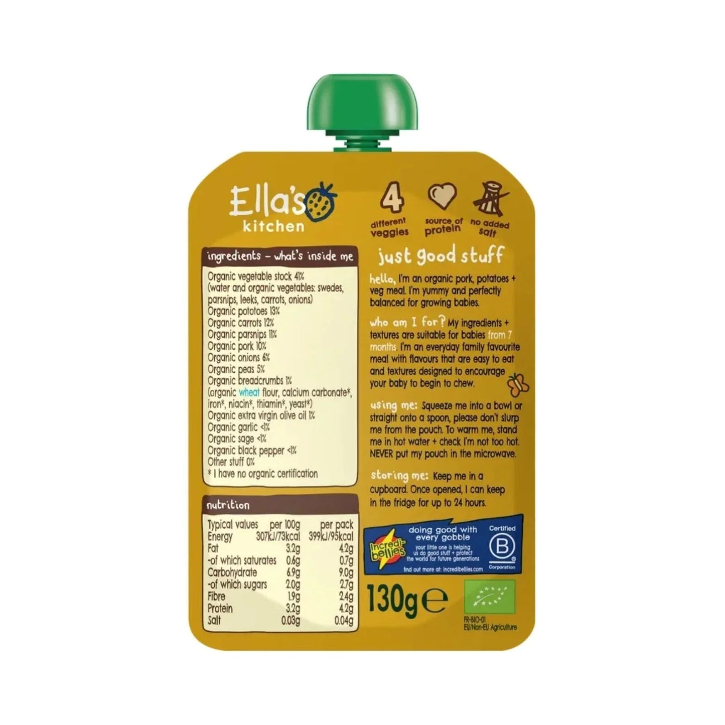 Ella's Kitchen Organic Bangers & Mash Baby Food Pouch 7+ months 130g - mezetto ebebek ebebek