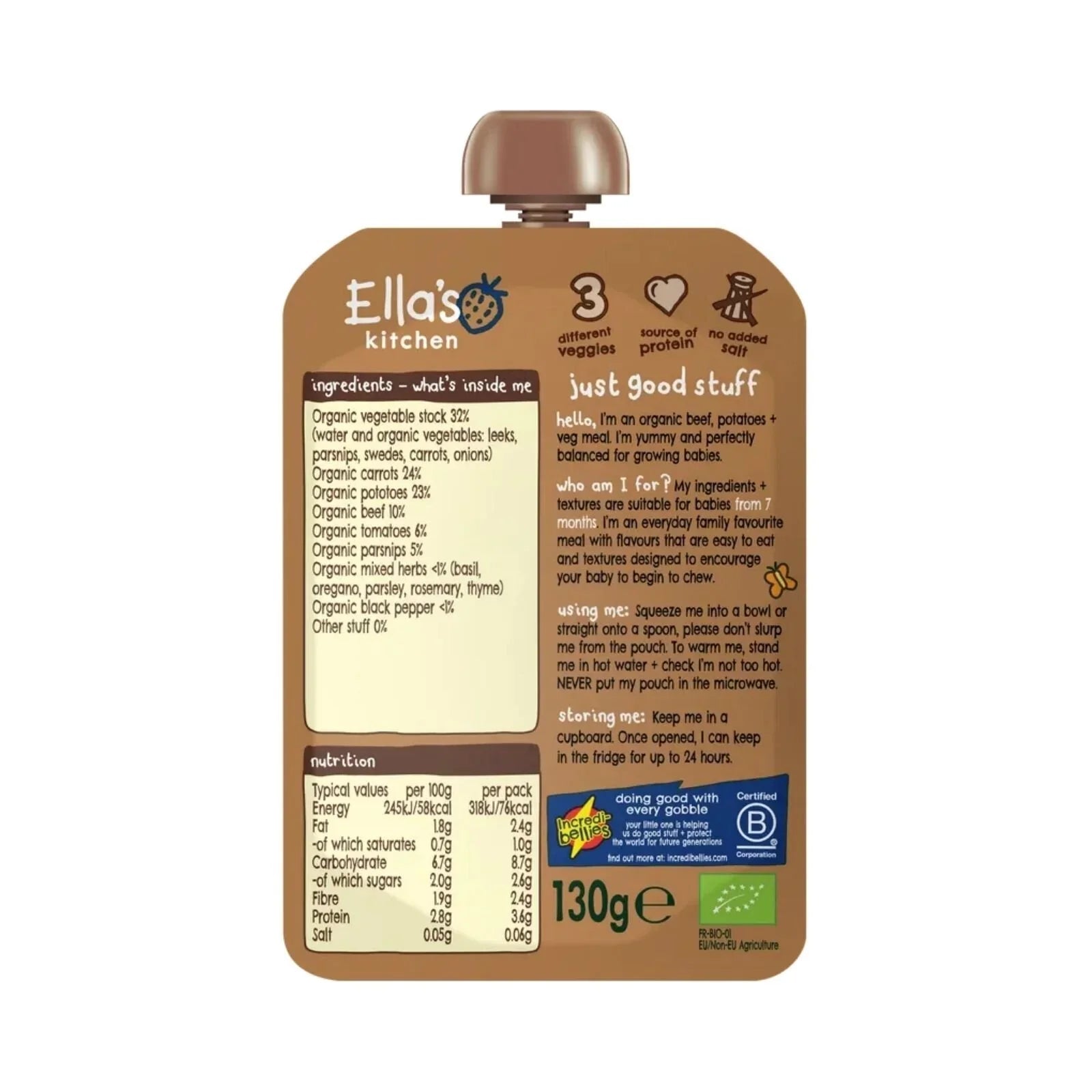 Ella's Kitchen Organic Beef Stew Baby Food Pouch 7+ months 130g - mezetto ebebek ebebek