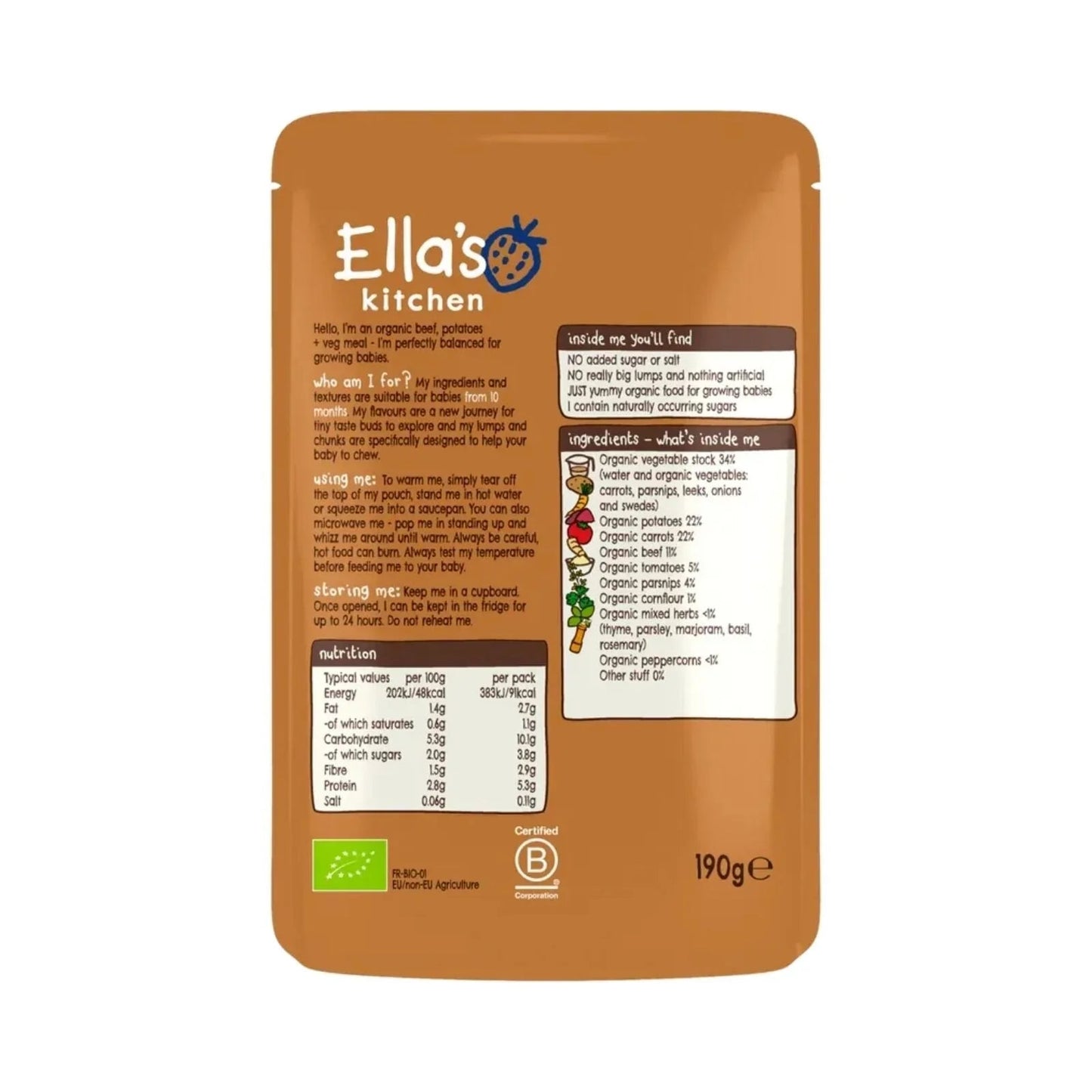 Ella's Kitchen Organic Beef Stew with Potatoes Baby Food Pouch 10+ months 190g - mezetto ebebek ebebek