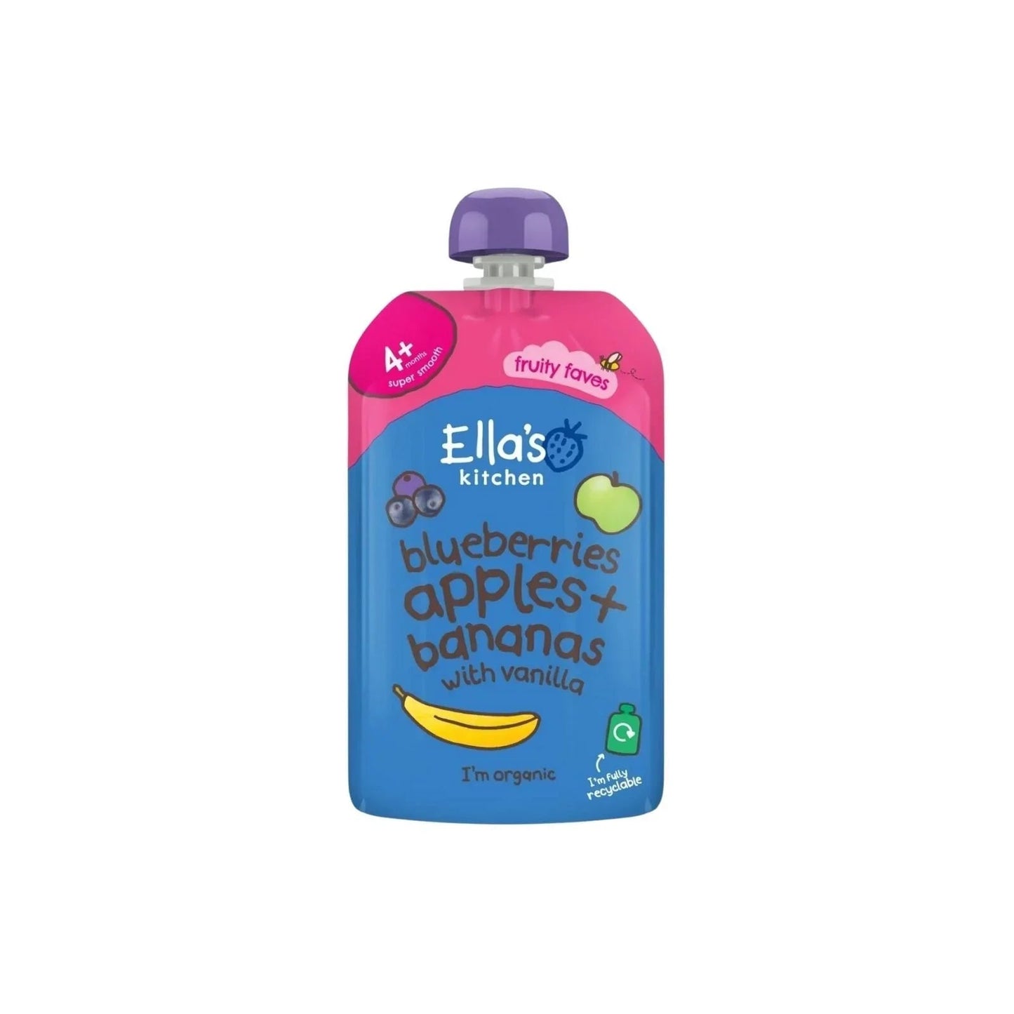 Ella's Kitchen Organic Blueberries Apples Bananas & Vanilla Baby Food Pouch 4+ months 120g - mezetto ebebek ebebek