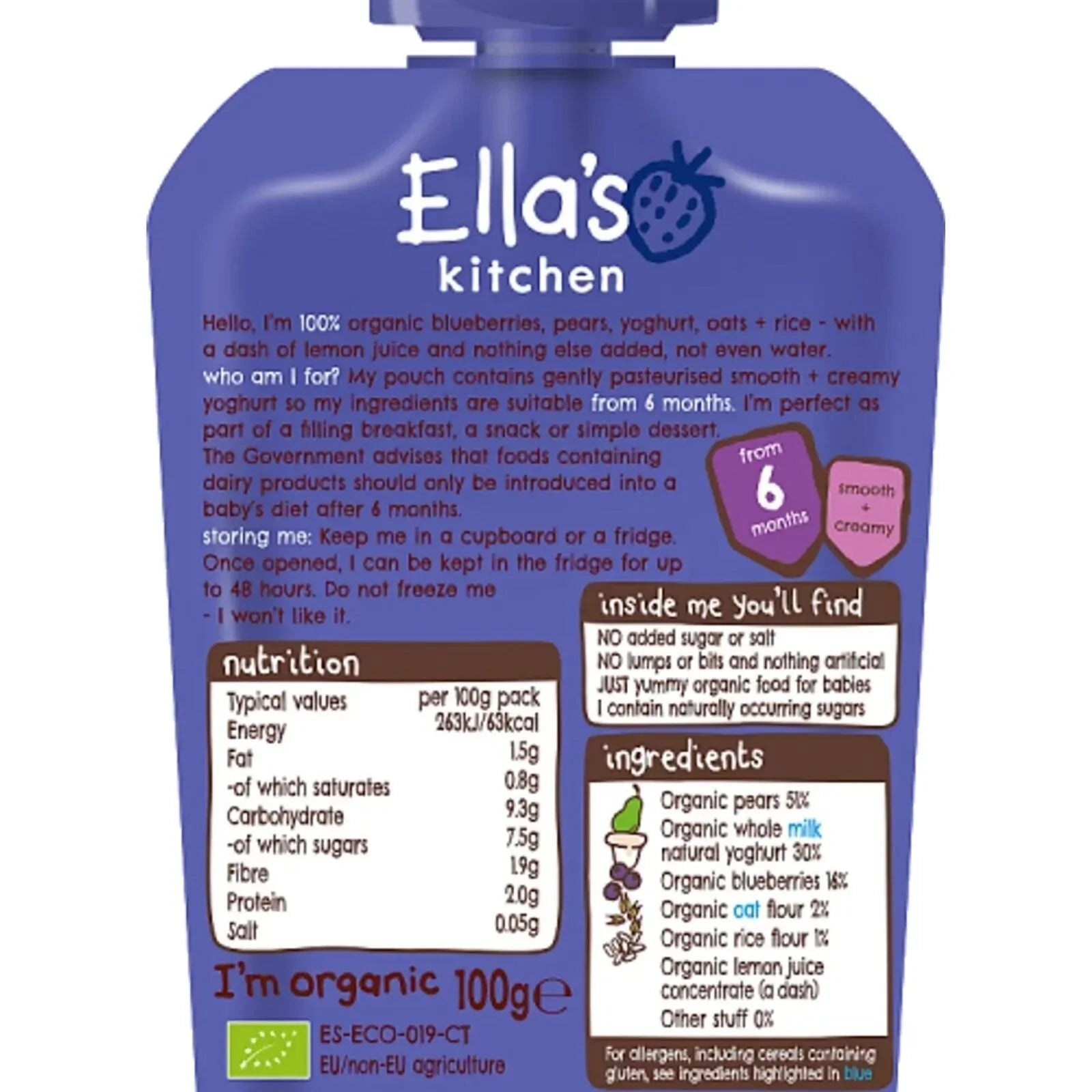 Ella's Kitchen Organic Blueberry & Pear Baby Brekkie Pouch 6+ months 100g - mezetto ebebek ebebek