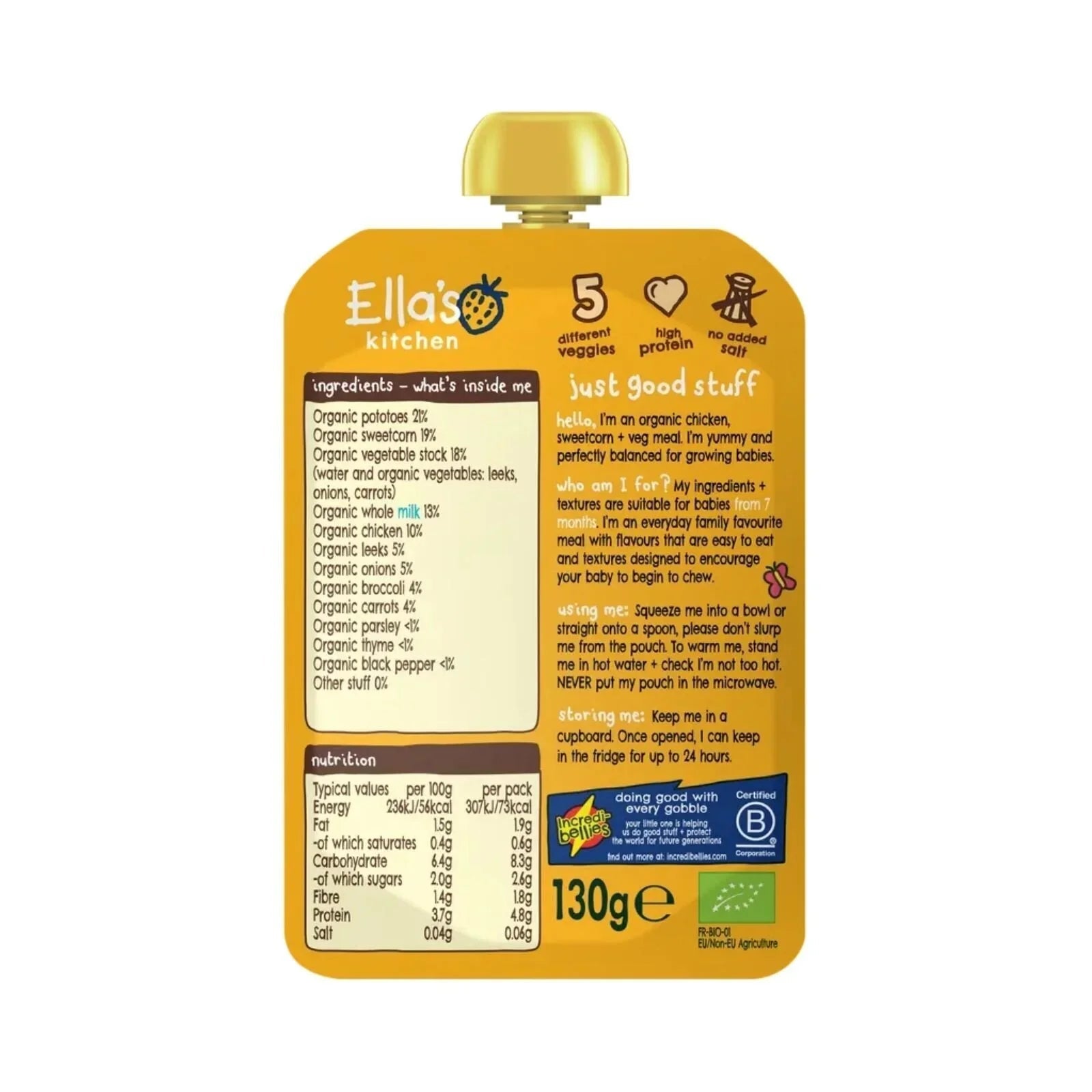 Ella's Kitchen Organic Chicken & Veg Baby Food Pouch 7+ months 130g - mezetto ebebek ebebek