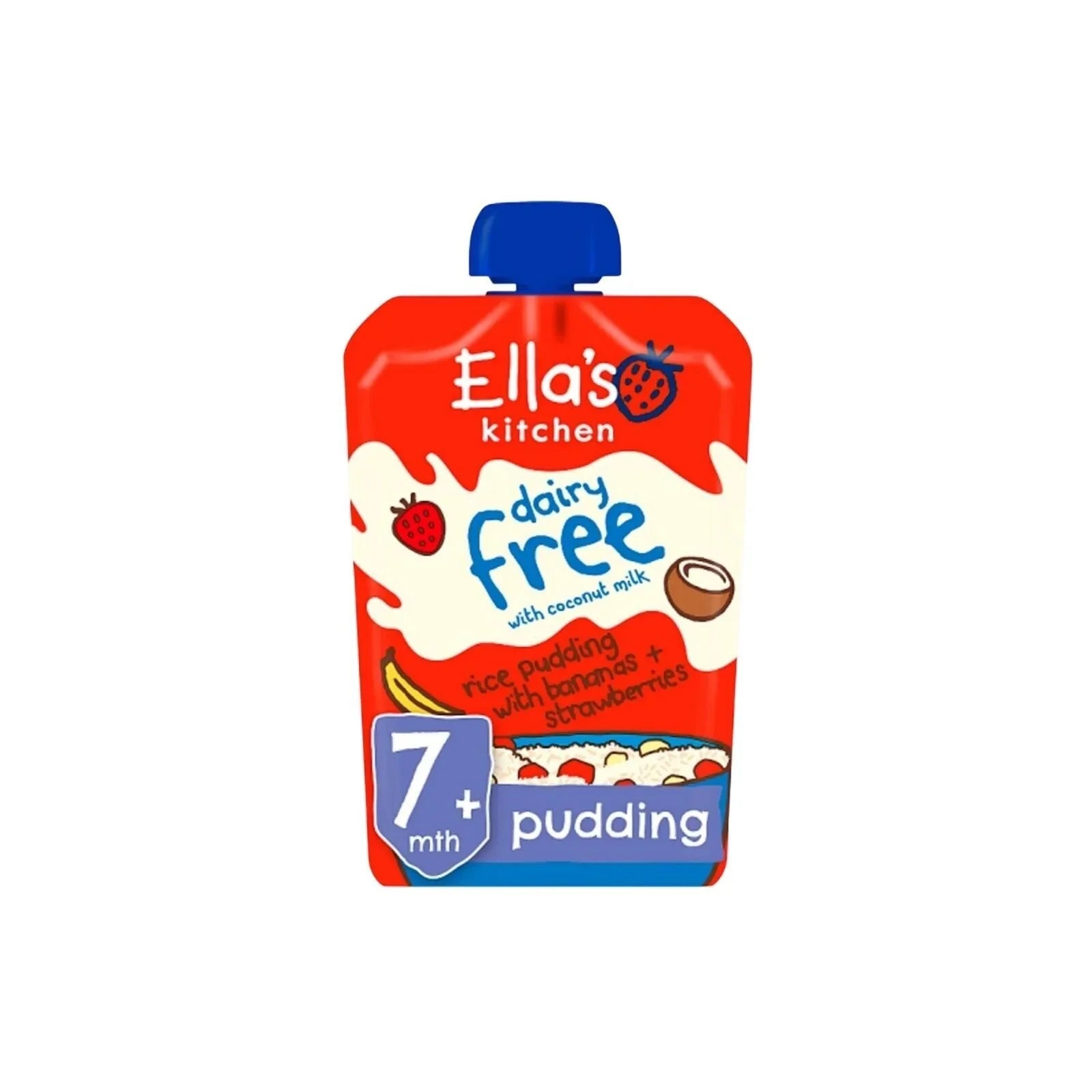 Ella's Kitchen Organic Dairy Free Rice Pudding with Bananas & Strawberries Baby Pouch 7+ months 80g - mezetto ebebek ebebek
