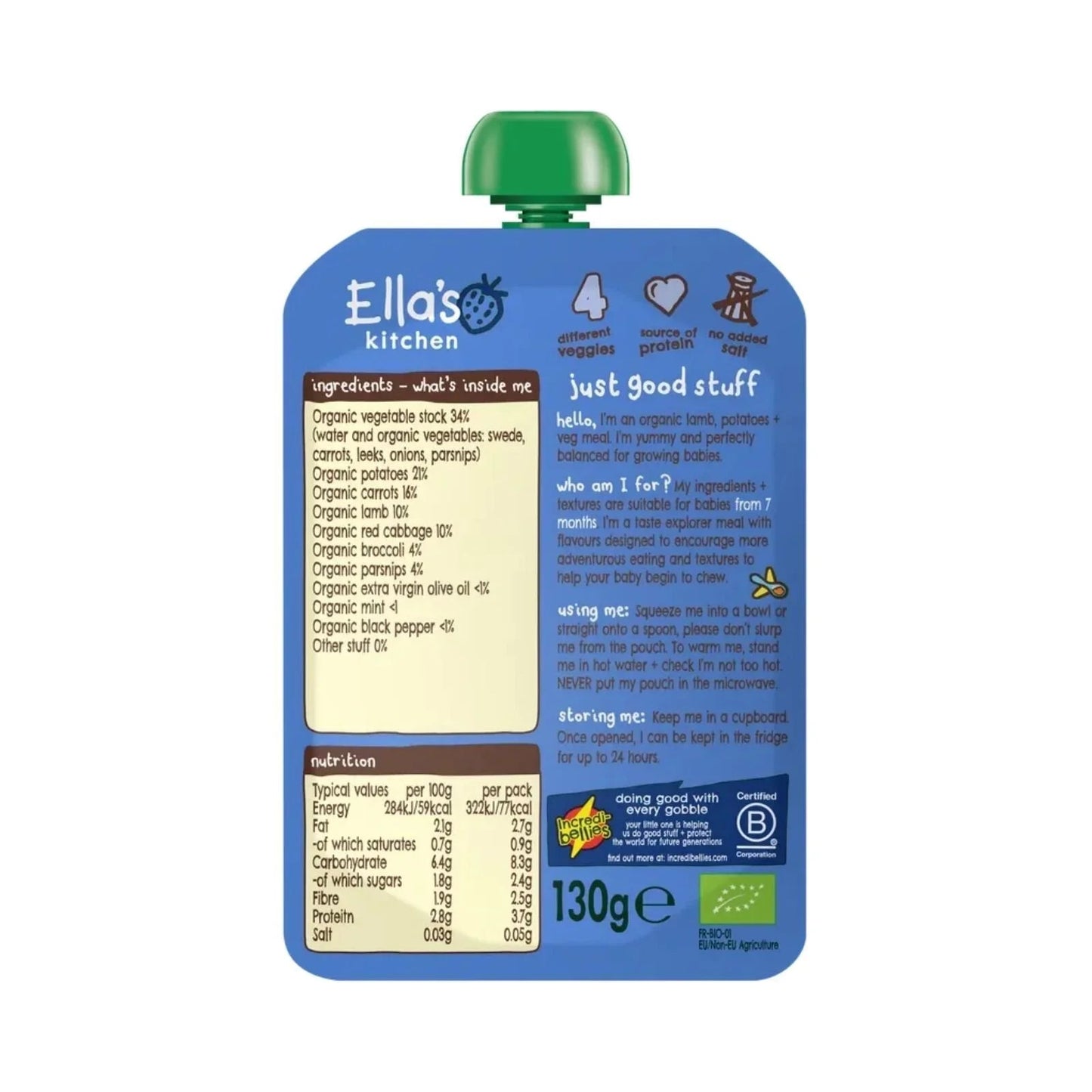 Ella's Kitchen Organic Lamb Roast Dinner Baby Food Pouch 7+ months 130g - mezetto ebebek ebebek