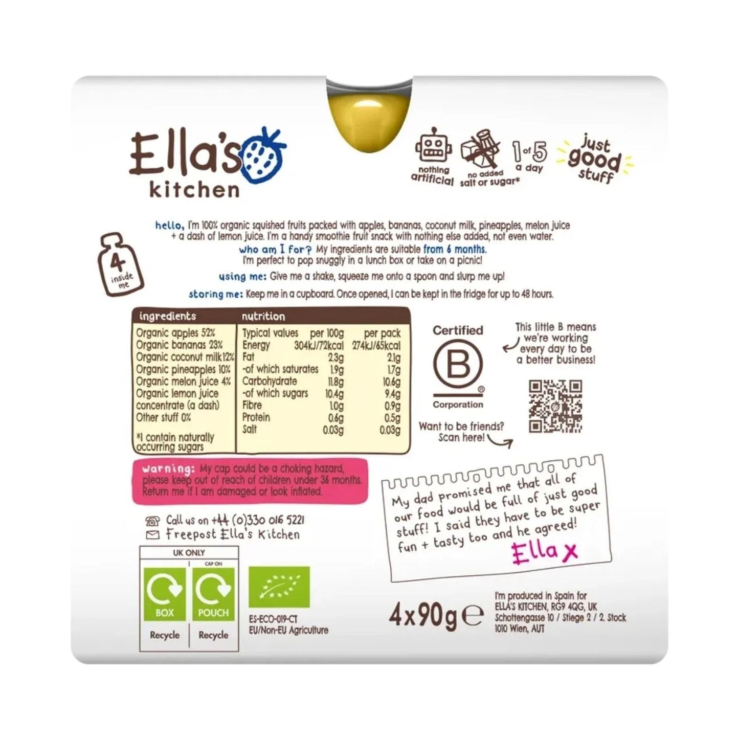Ella's Kitchen Organic Smoothie The White One Multipack Baby Food Pouch 6+ months 450g (5x90g) - mezetto ebebek ebebek