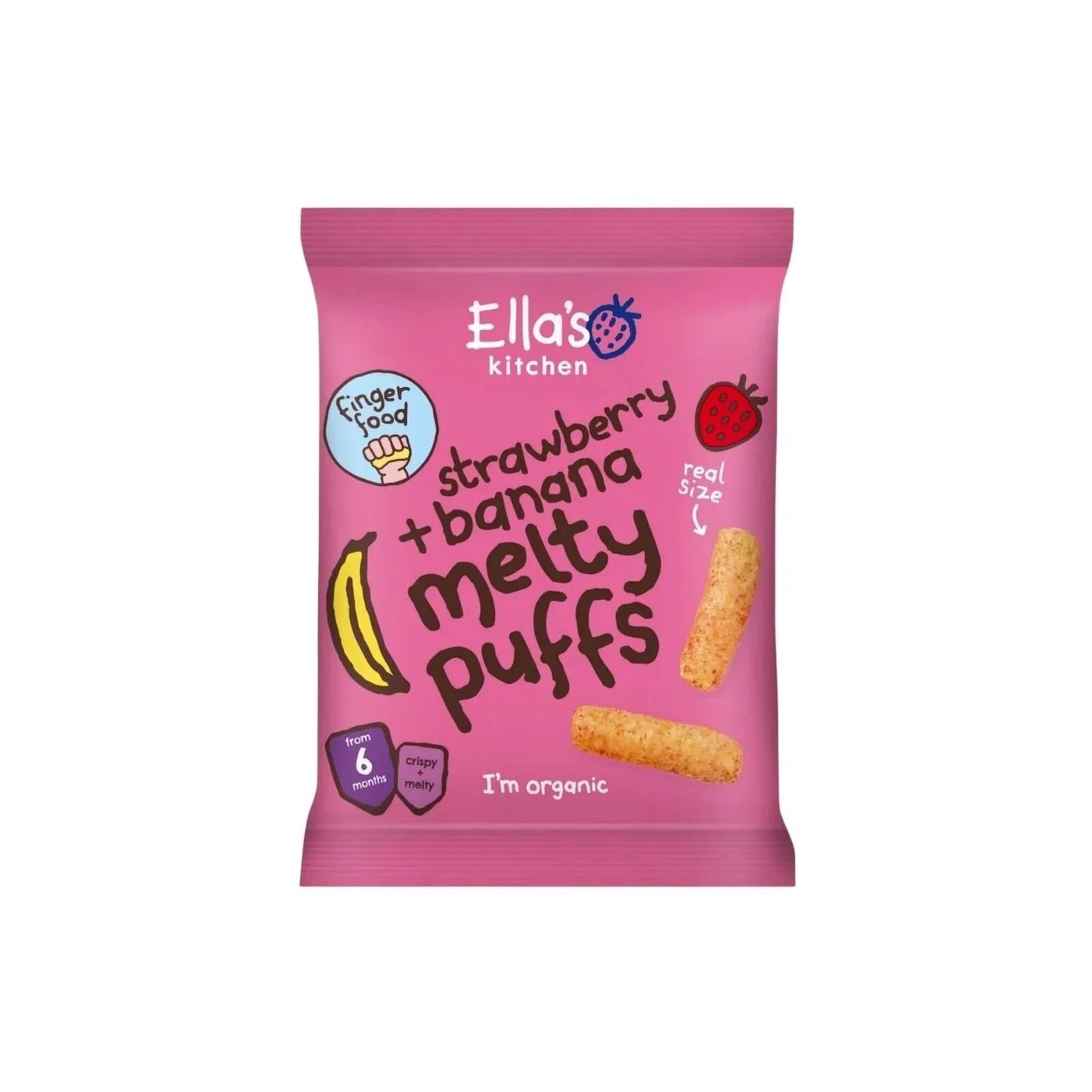 Ella's Kitchen Organic Strawberry & Banana Melty Puffs Baby Snack 6+ months 20g - mezetto ebebek ebebek