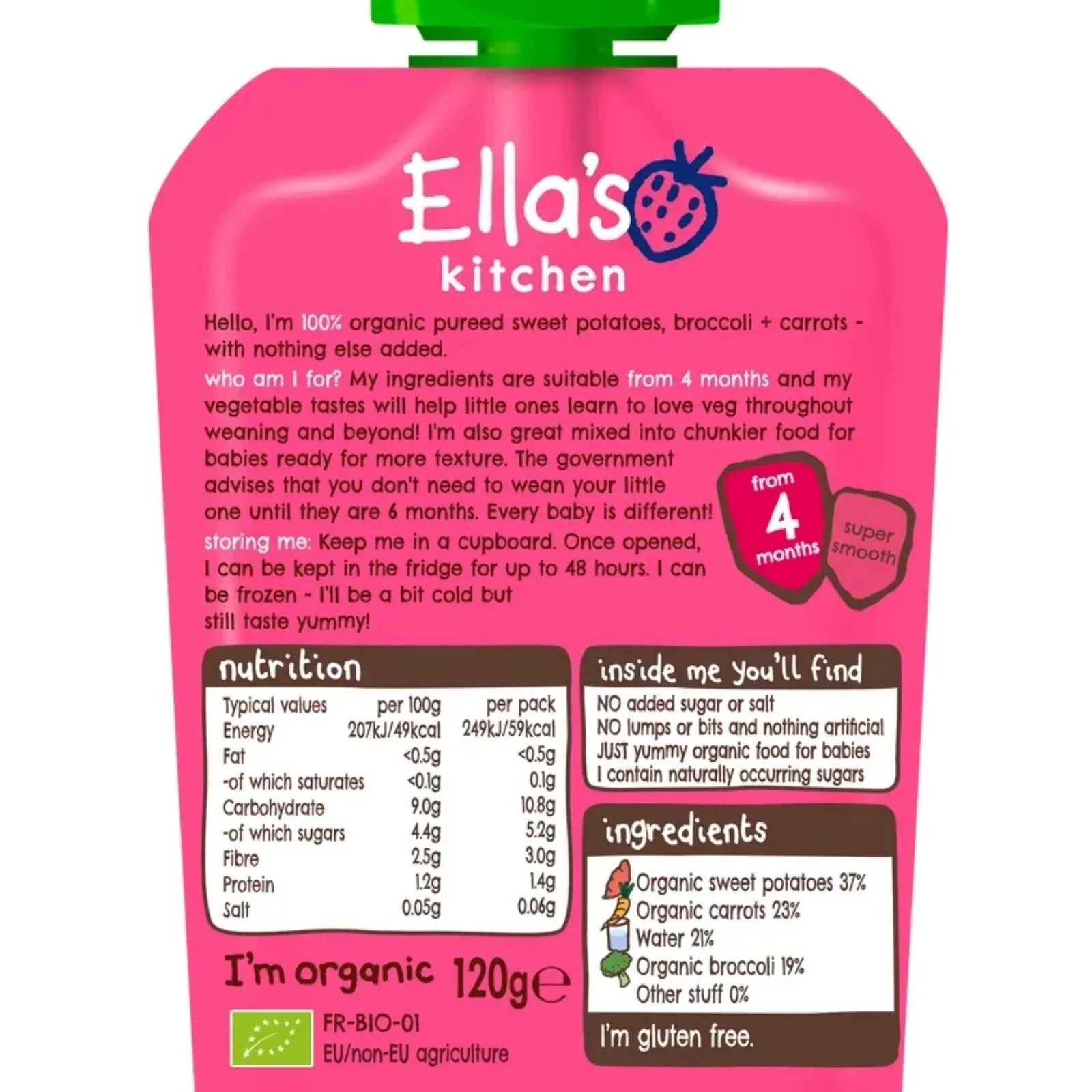 Ella's Kitchen Organic Sweet Potatoes Broccoli & Carrots 4+ months 120g - mezetto ebebek ebebek