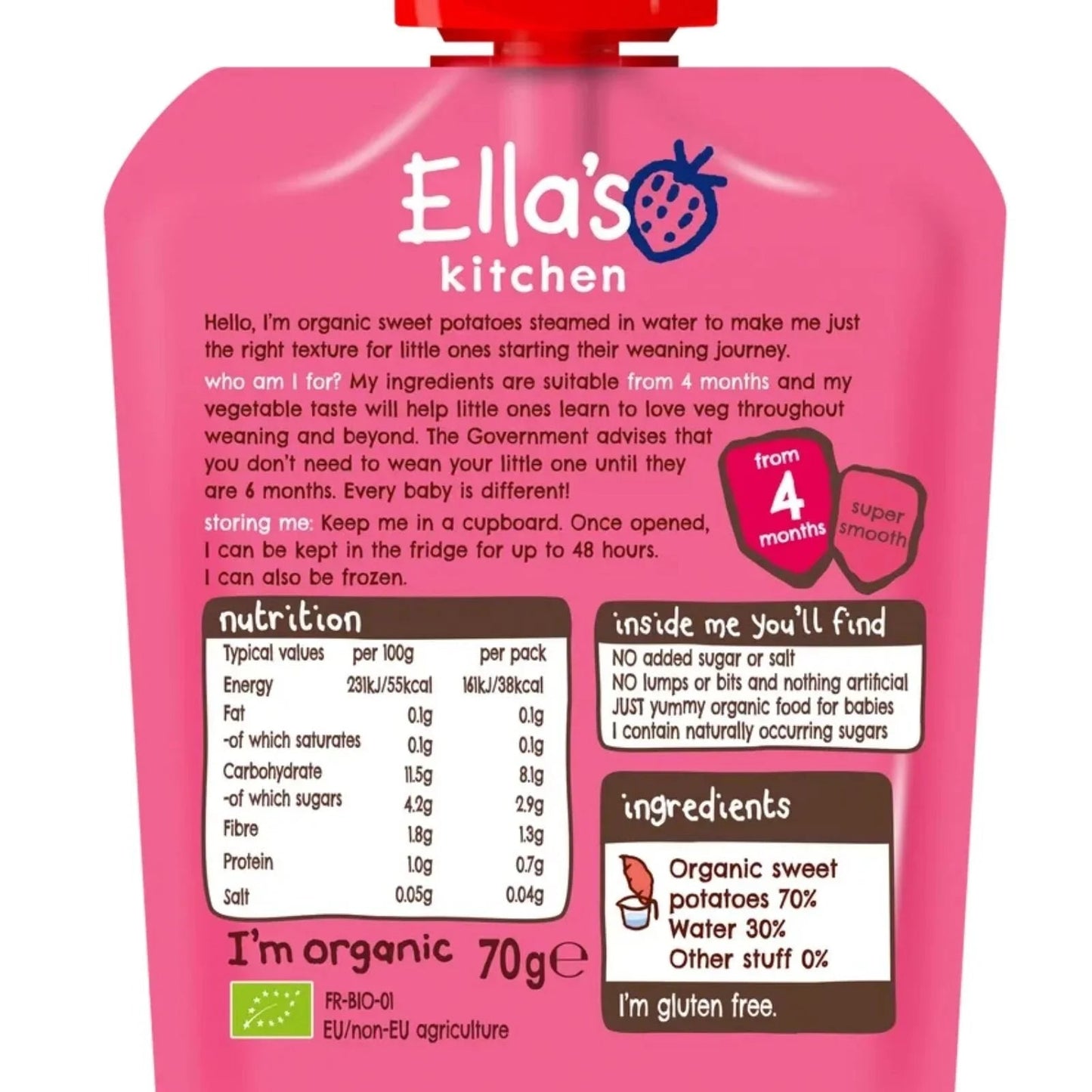 Ella's Kitchen Organic Sweet Potatoes First Tastes Baby Food Pouch 4+ months 70g - mezetto ebebek ebebek