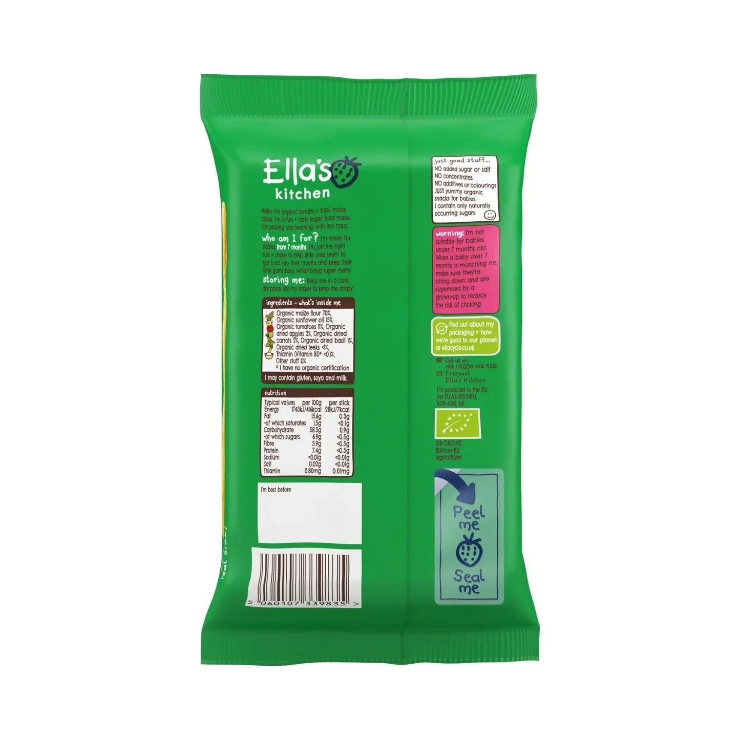 Ella's Kitchen Organic Tomato & Basil Melty Sticks Baby Snack 7+ months 16g - mezetto ebebek ebebek