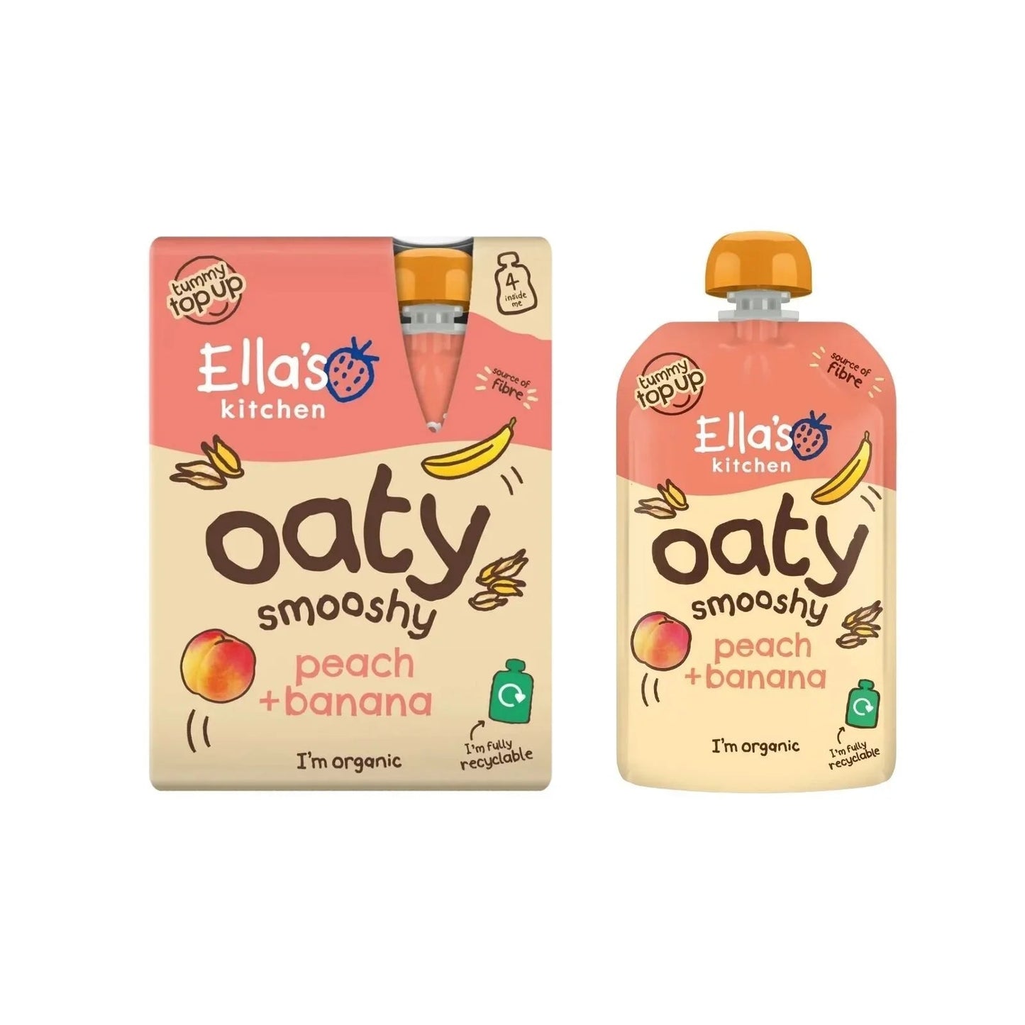 Ella's Kitchen Peach & Banana Oaty Smooshy 12+ months 360g (4x90g) - mezetto ebebek ebebek