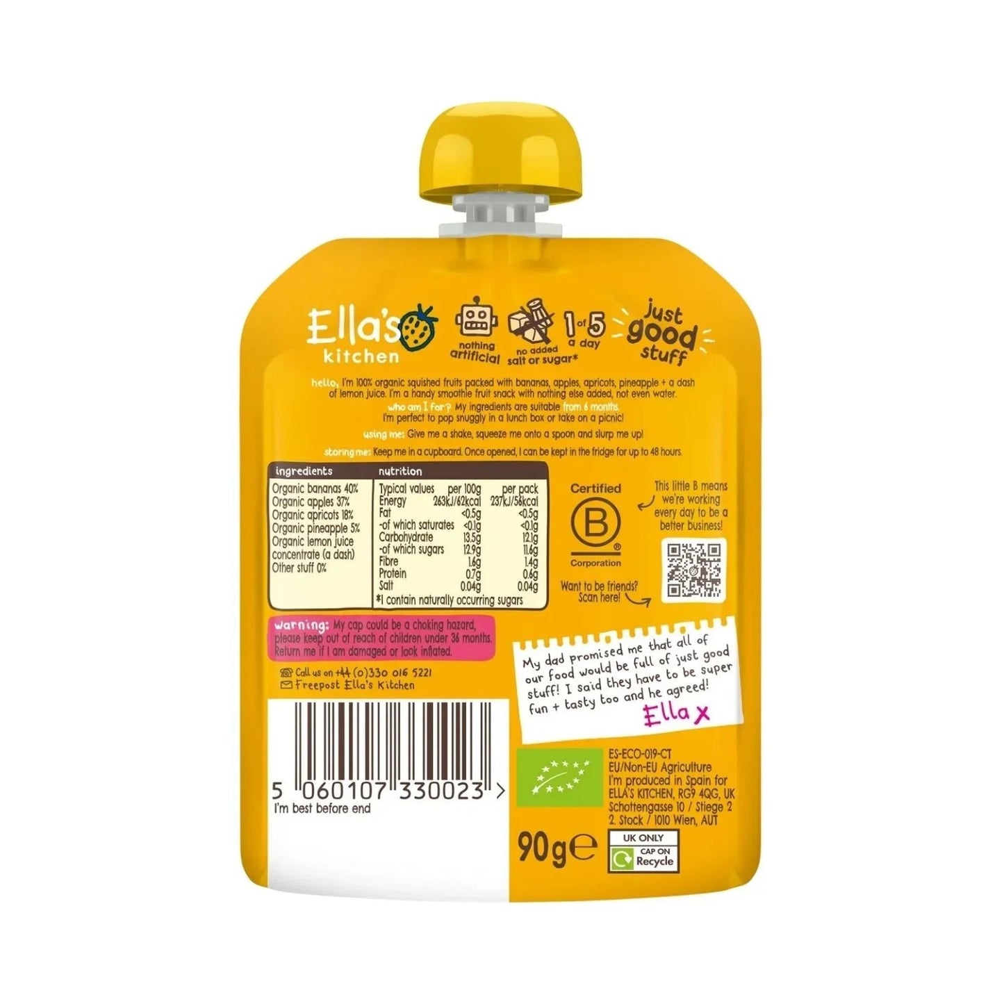 Ella's Kitchen Smoothie The Yellow One Baby Food Pouch 6+ months 90g - mezetto ebebek ebebek