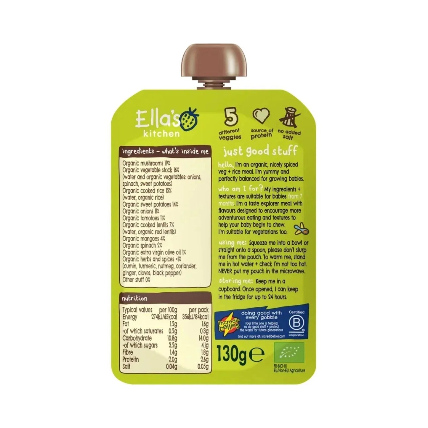 Ella's Kitchen Veggie Biryani with Mushrooms Baby Food Pouch 7+ months 130g - mezetto ebebek ebebek