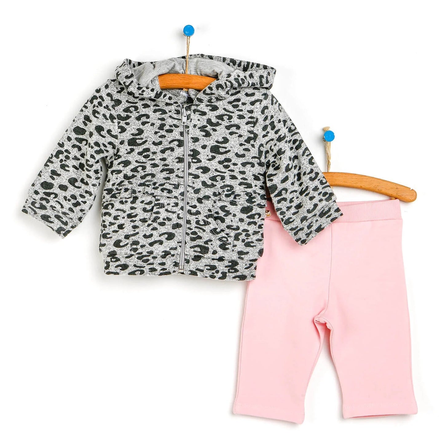 For My Baby Newborn Leopard Sweatshirt - Grey Melange - mezetto ebebek ebebek
