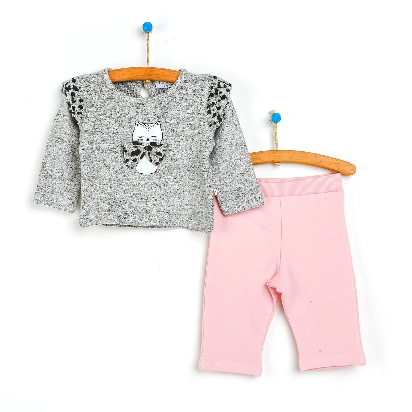 For My Baby Newborn Leopard Sweatshirt - Grey Melange - mezetto ebebek ebebek