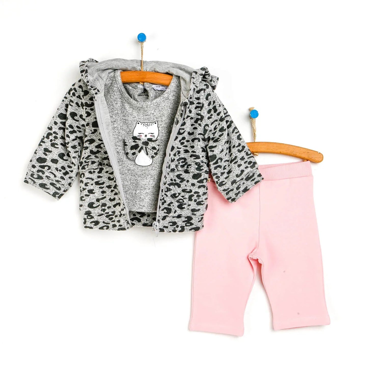 For My Baby Newborn Leopard Sweatshirt - Grey Melange - mezetto ebebek ebebek