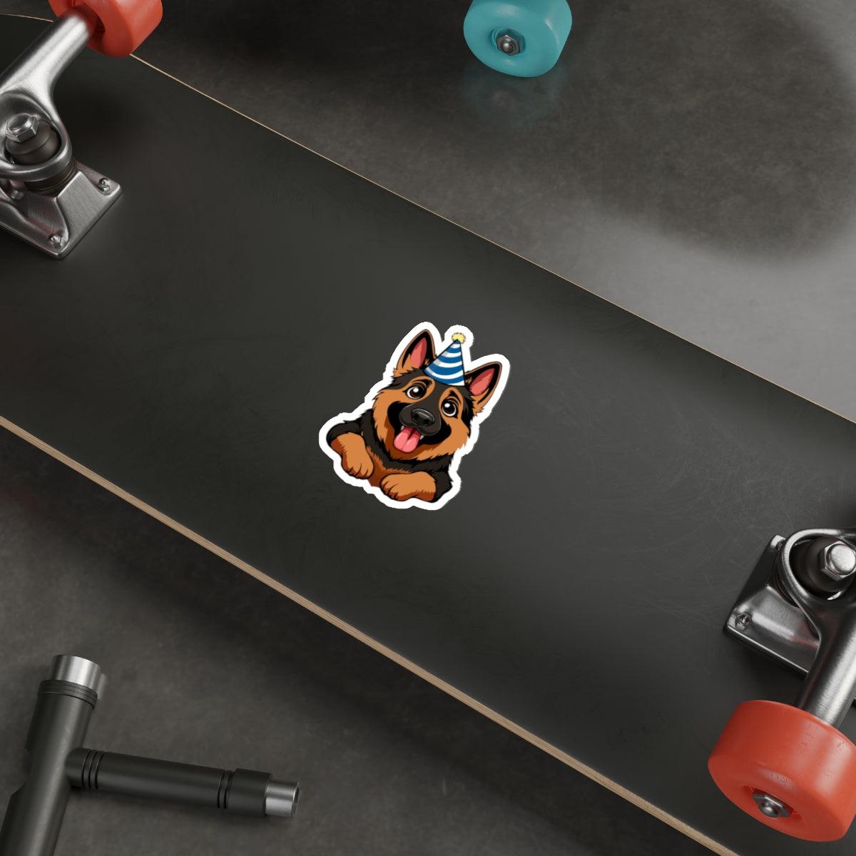 German Shepherd with Party Hat Waterproof Sticker - mezetto KEOLIX KEOLIX