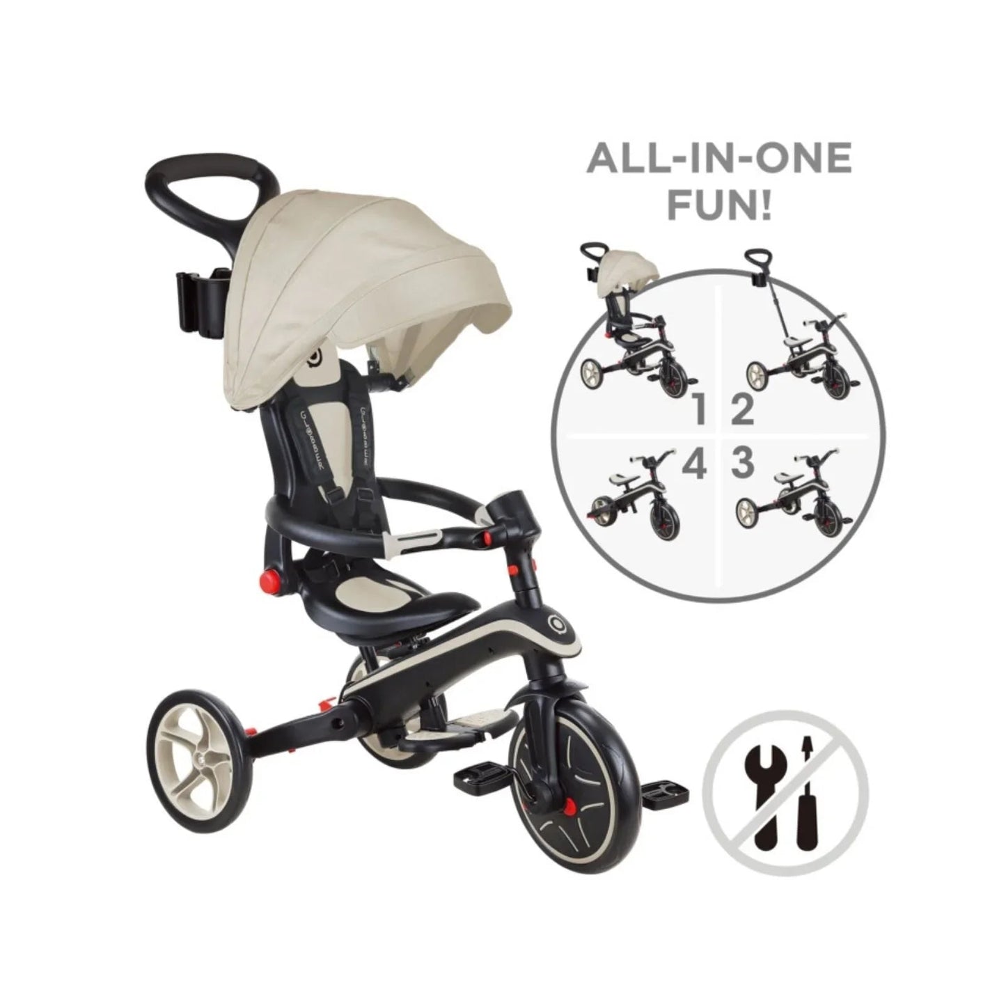 Globber Explorer Trike 4 - in - 1 Foldable - Taupe - mezetto ebebek ebebek