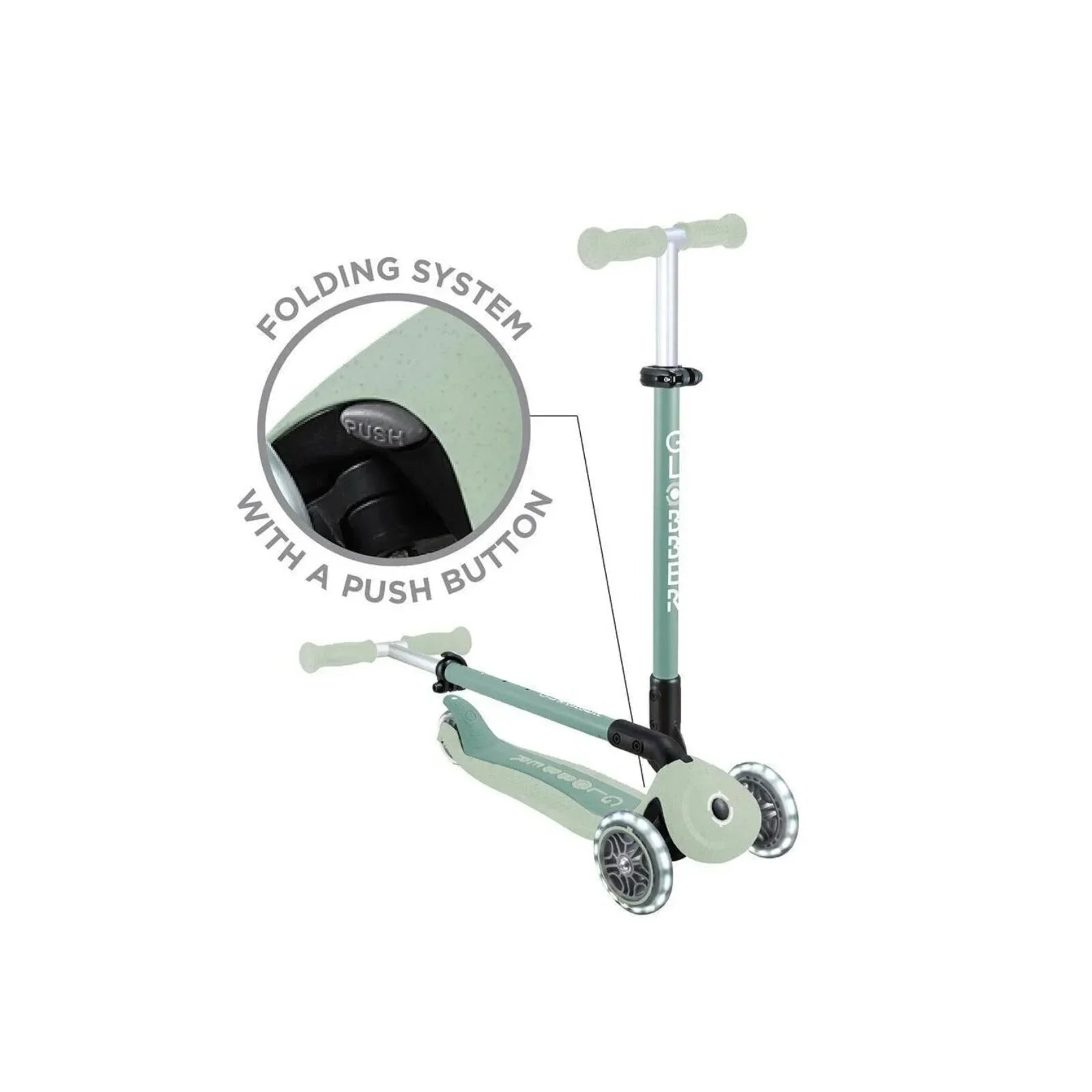 Globber Go Up Active Lights Eco Scooter - Pistachio - mezetto ebebek ebebek