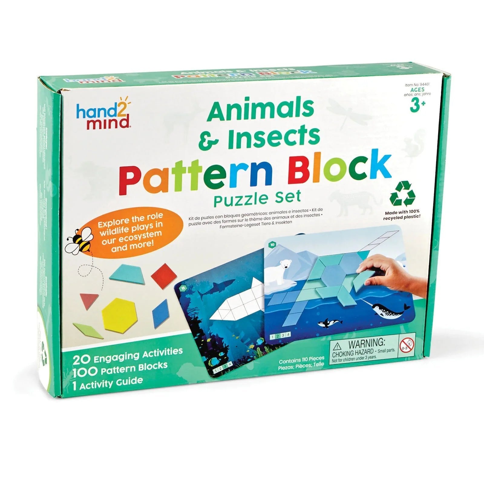 hand2mind Animals & Insects Pattern Block Puzzle Set - mezetto ebebek ebebek