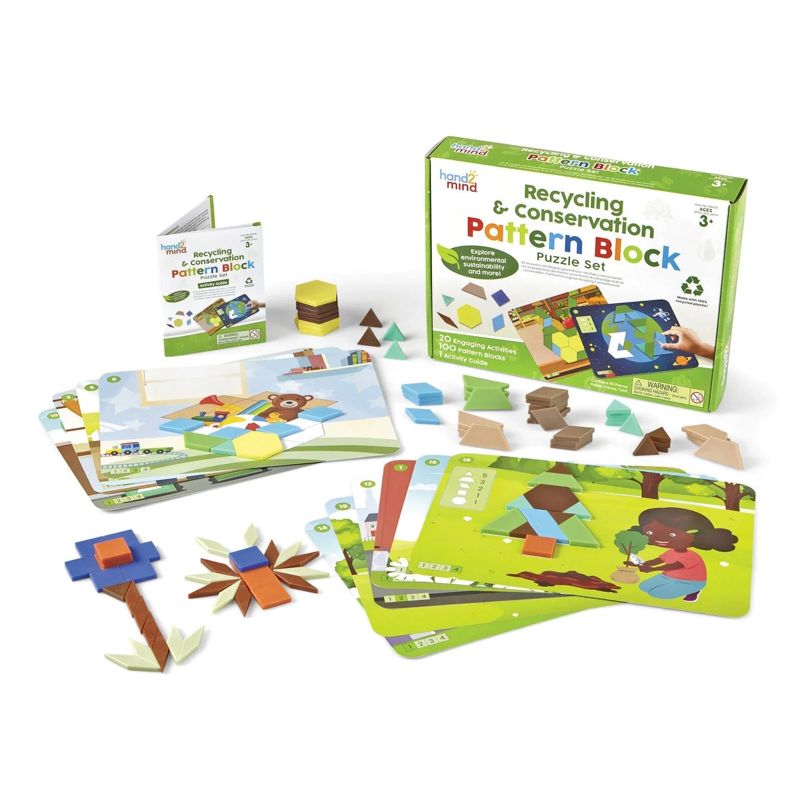 hand2Mind Recycling & Conservation Pattern Block Puzzle Set - mezetto ebebek ebebek