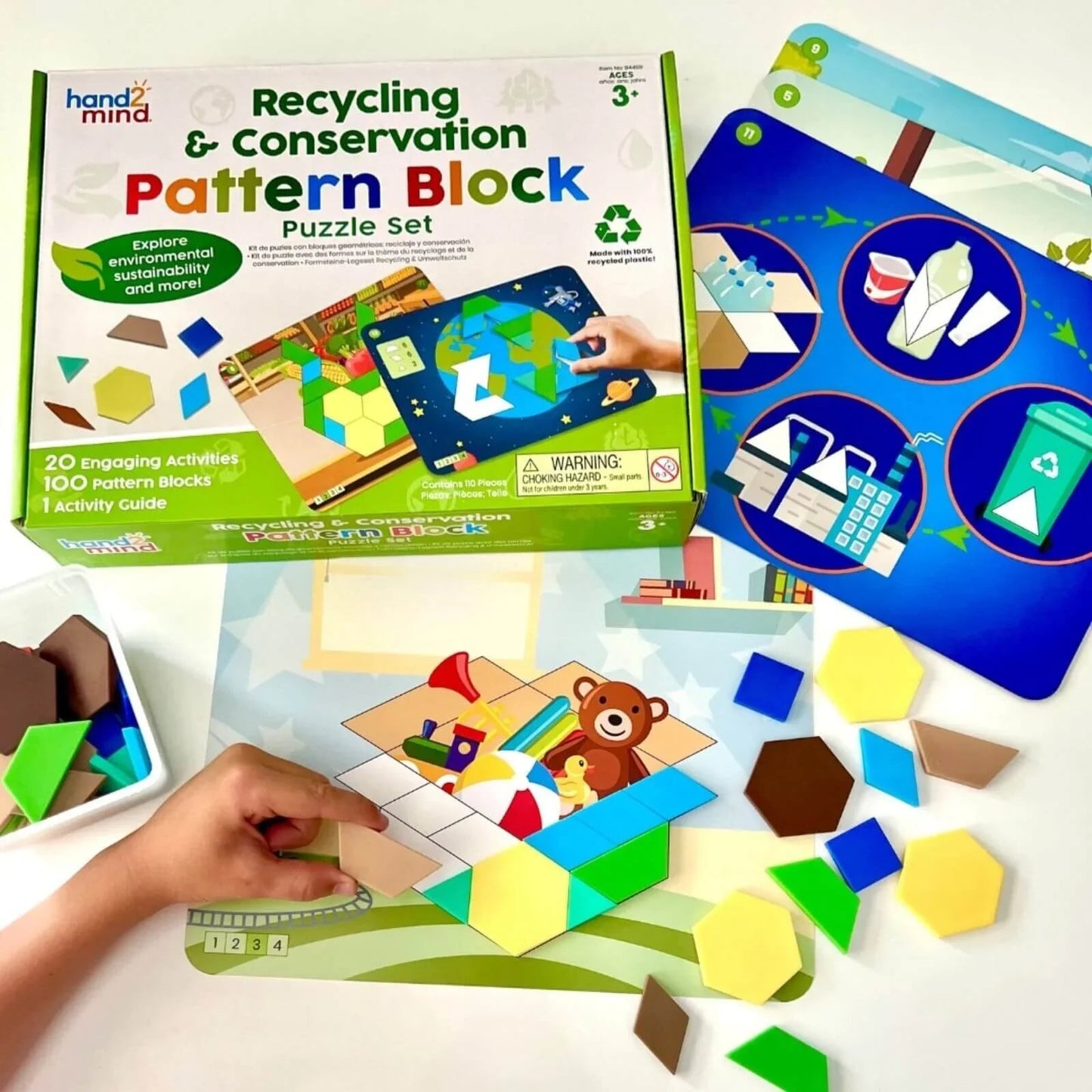 hand2Mind Recycling & Conservation Pattern Block Puzzle Set - mezetto ebebek ebebek