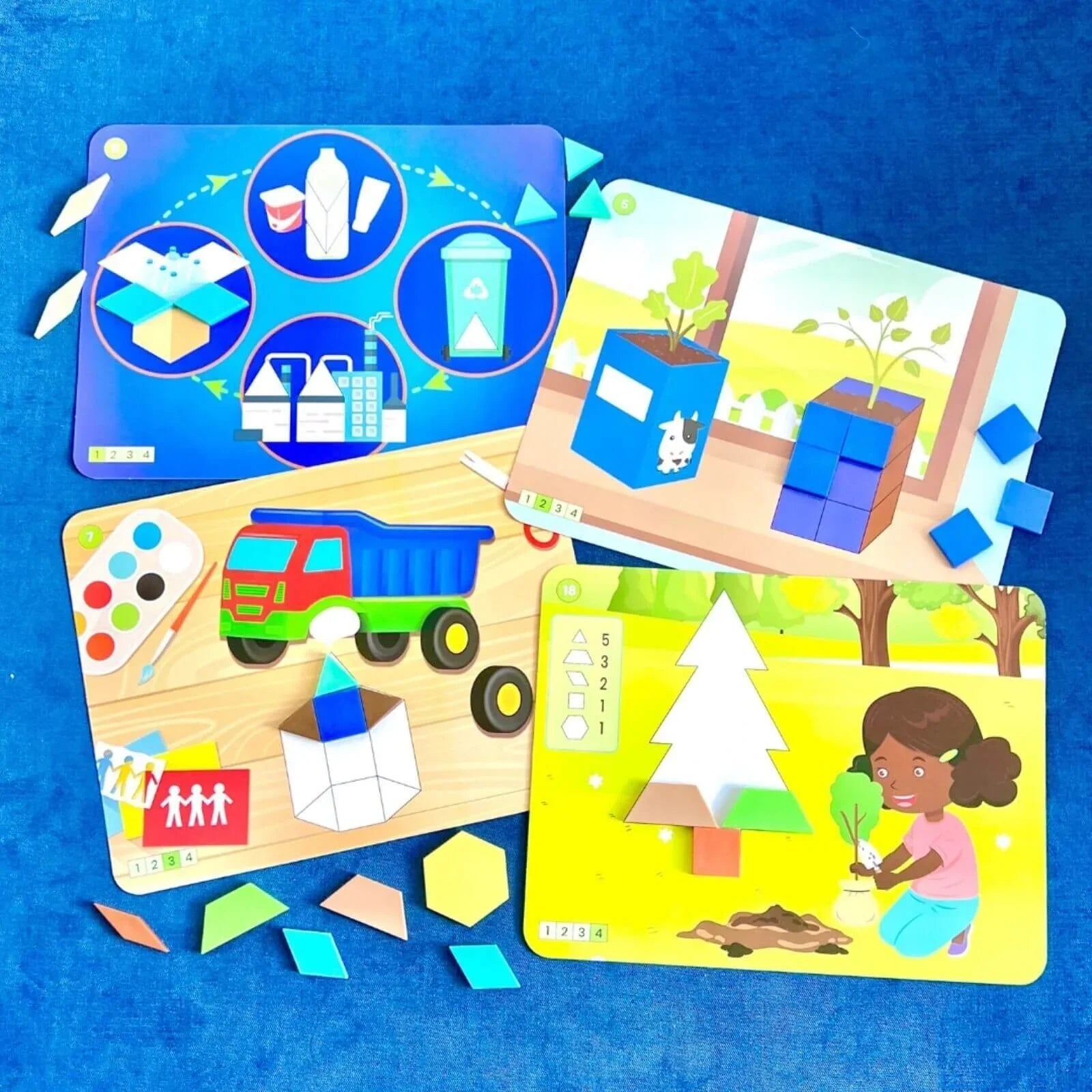 hand2Mind Recycling & Conservation Pattern Block Puzzle Set - mezetto ebebek ebebek