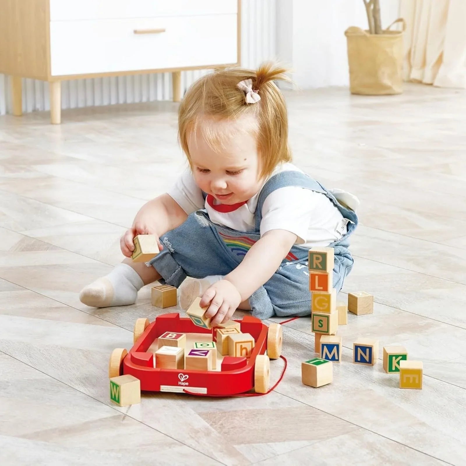 Hape Pull Along Cart with Stacking Blocks - mezetto ebebek ebebek