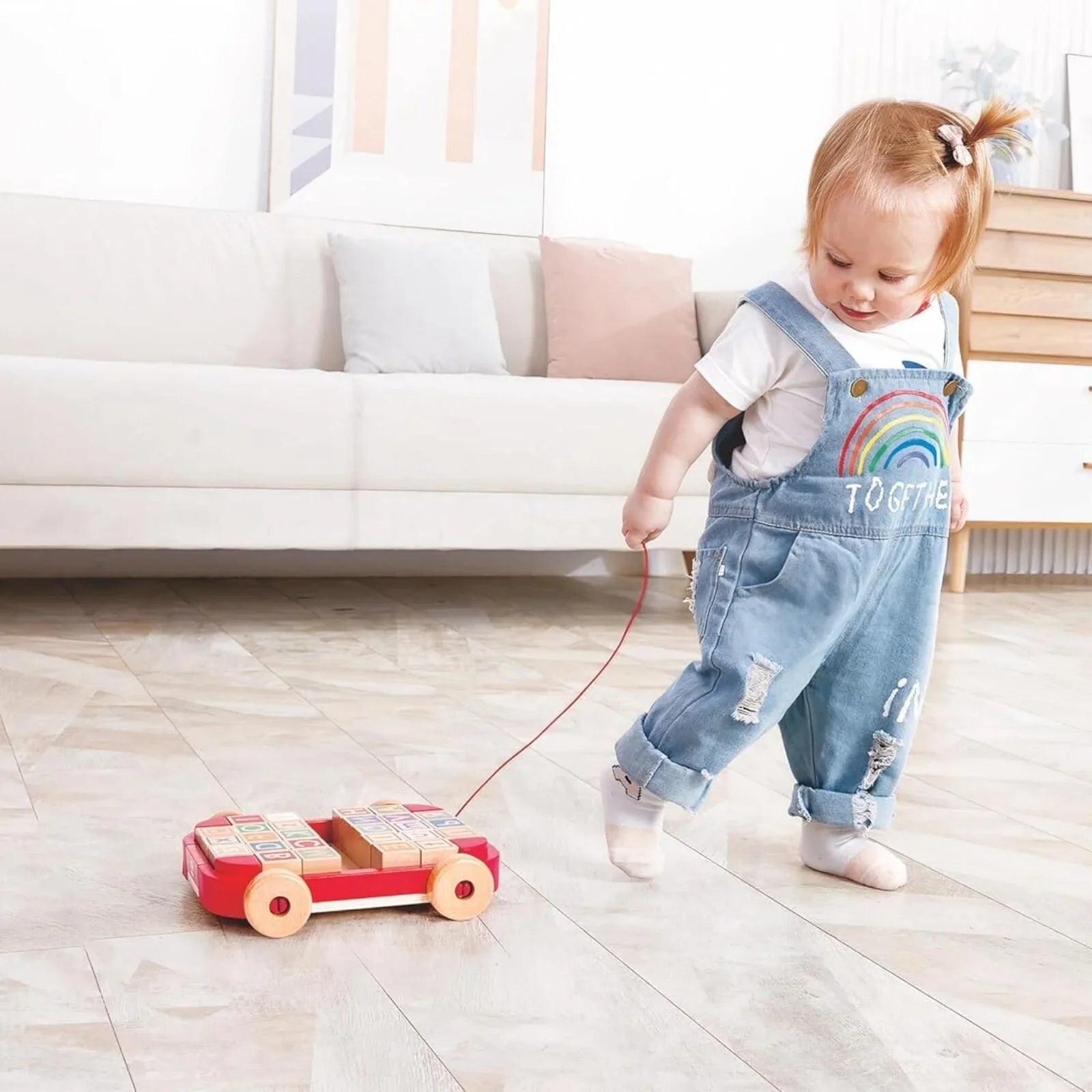 Hape Pull Along Cart with Stacking Blocks - mezetto ebebek ebebek