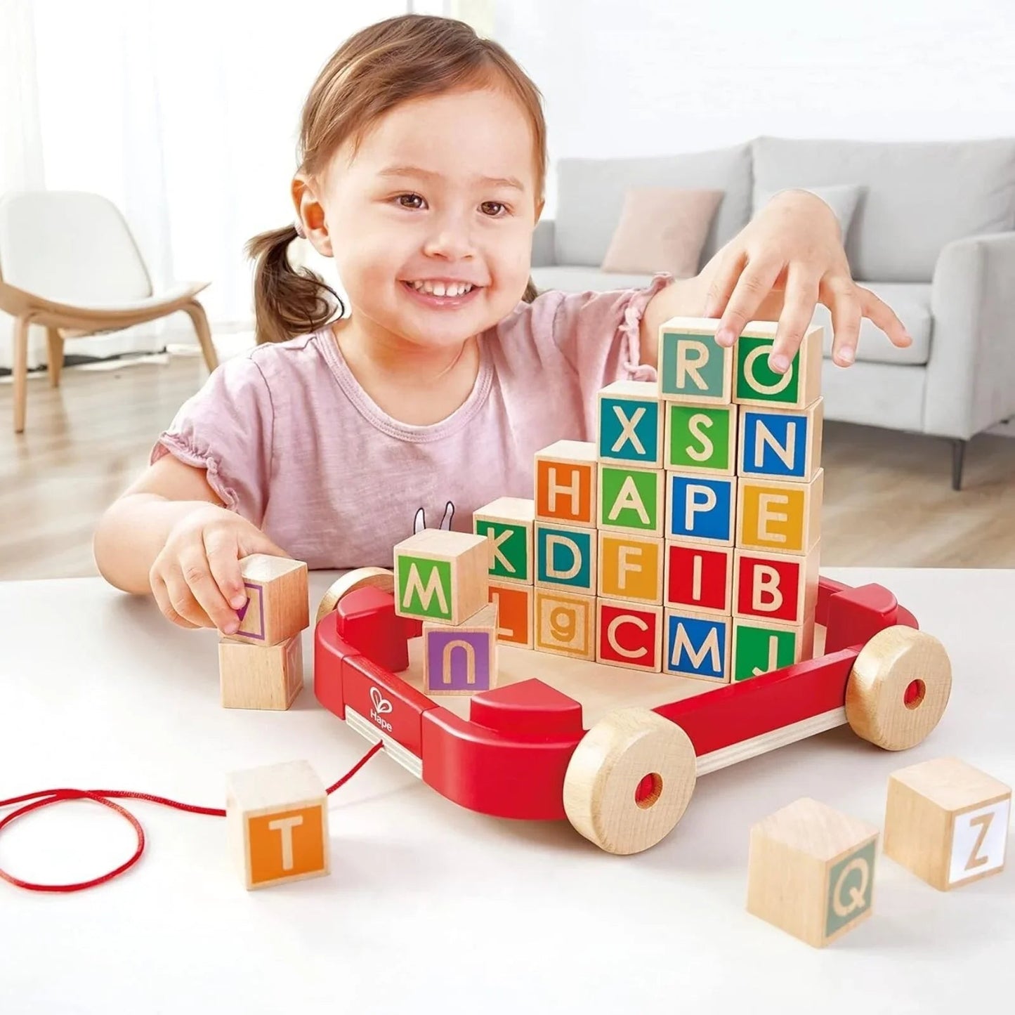 Hape Pull Along Cart with Stacking Blocks - mezetto ebebek ebebek