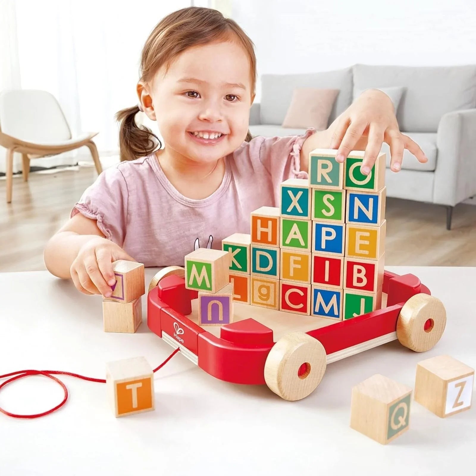 Hape Pull Along Cart with Stacking Blocks - mezetto ebebek ebebek
