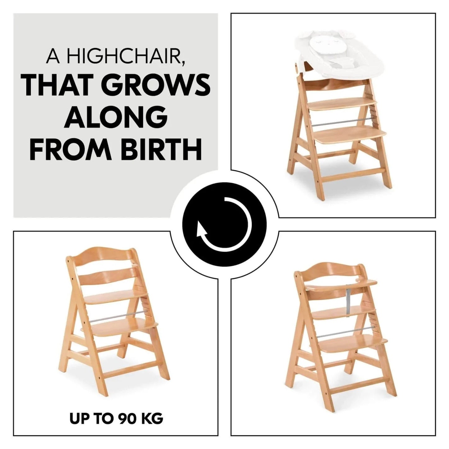 Hauck Alpha+ Wooden Highchair - Natural - mezetto ebebek ebebek