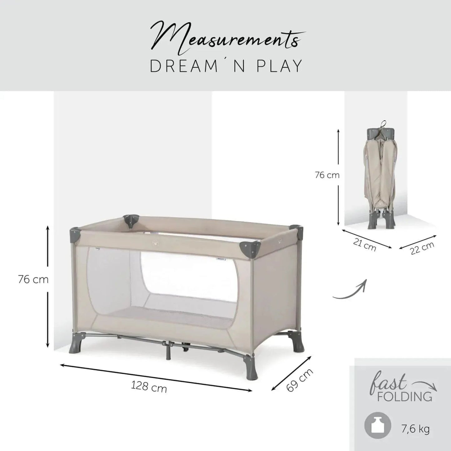 Hauck Dream N Play Travel Cot - Beige - mezetto ebebek ebebek
