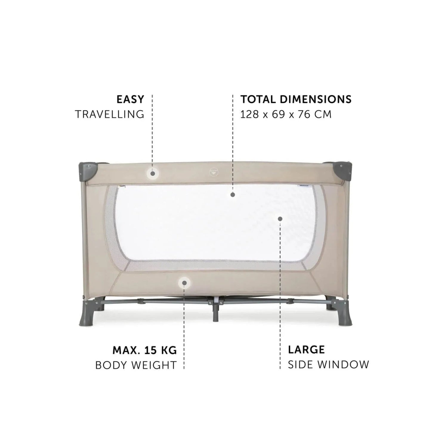 Hauck Dream N Play Travel Cot - Beige - mezetto ebebek ebebek