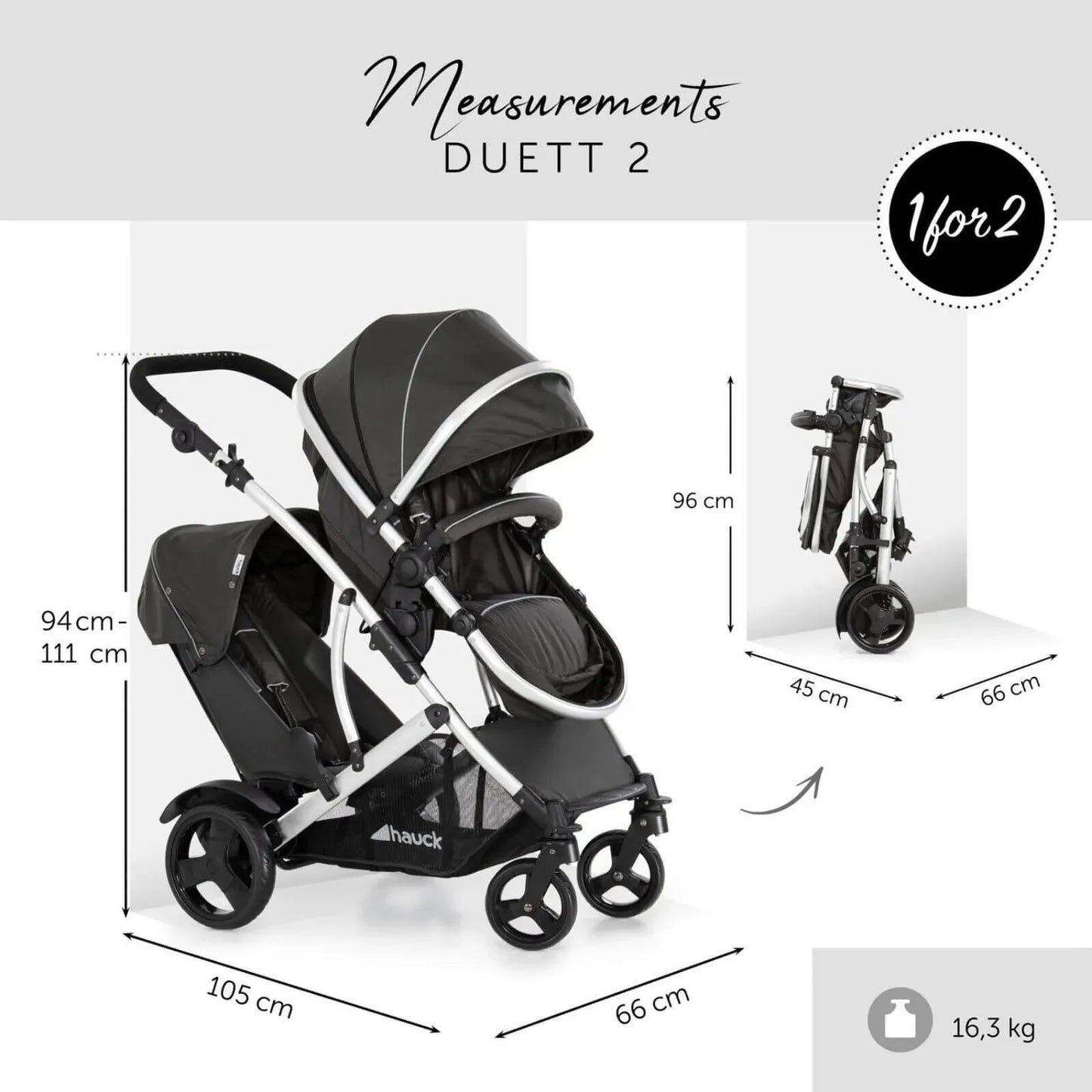 Hauck Duett 2 Tandem Pushchair - Black - mezetto ebebek ebebek