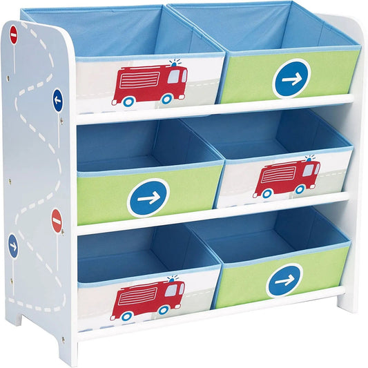 Hello Home Kids Bedroom Toy Storage Unit with 6 Fabric Storage Boxes - Vehicles - mezetto ebebek ebebek