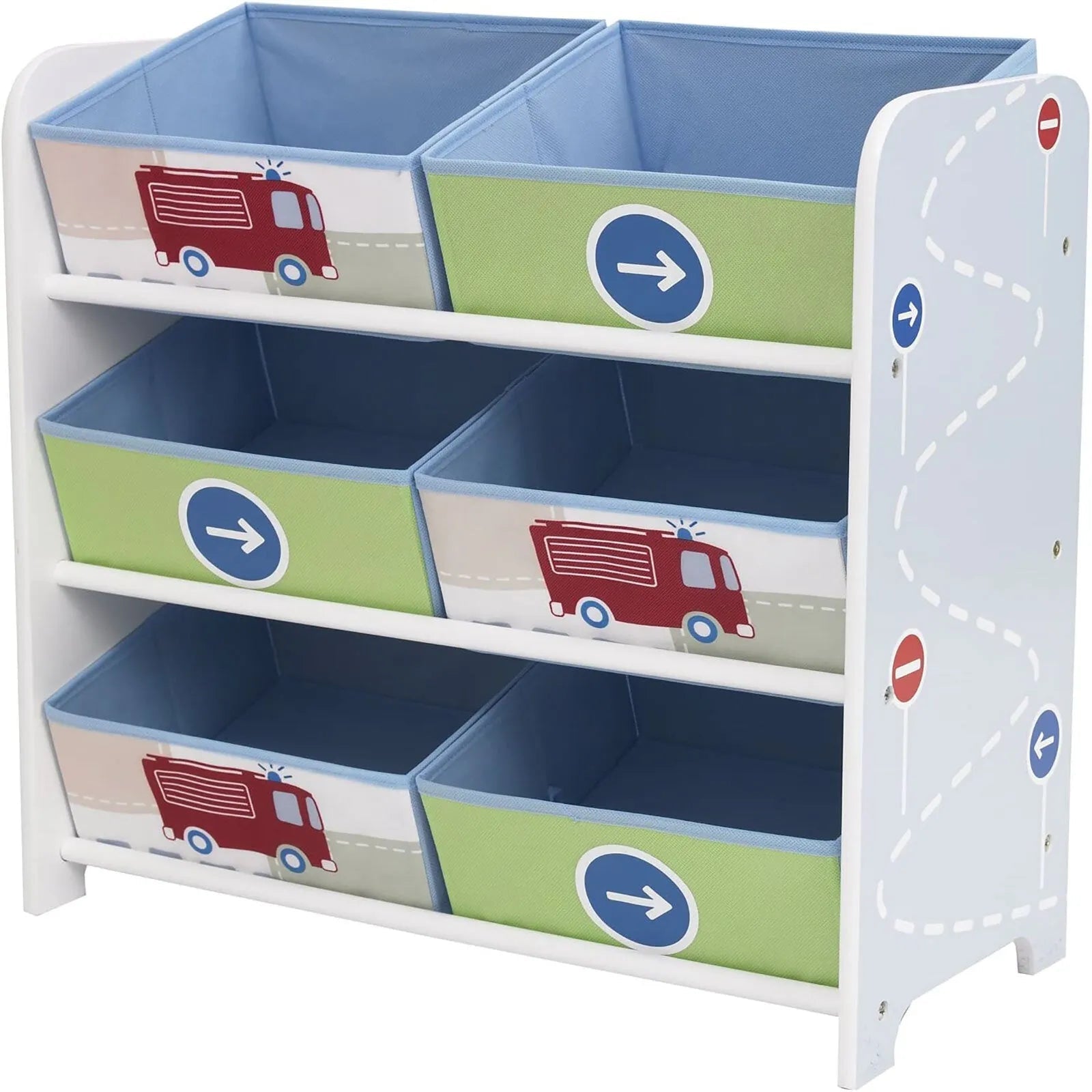 Hello Home Kids Bedroom Toy Storage Unit with 6 Fabric Storage Boxes - Vehicles - mezetto ebebek ebebek