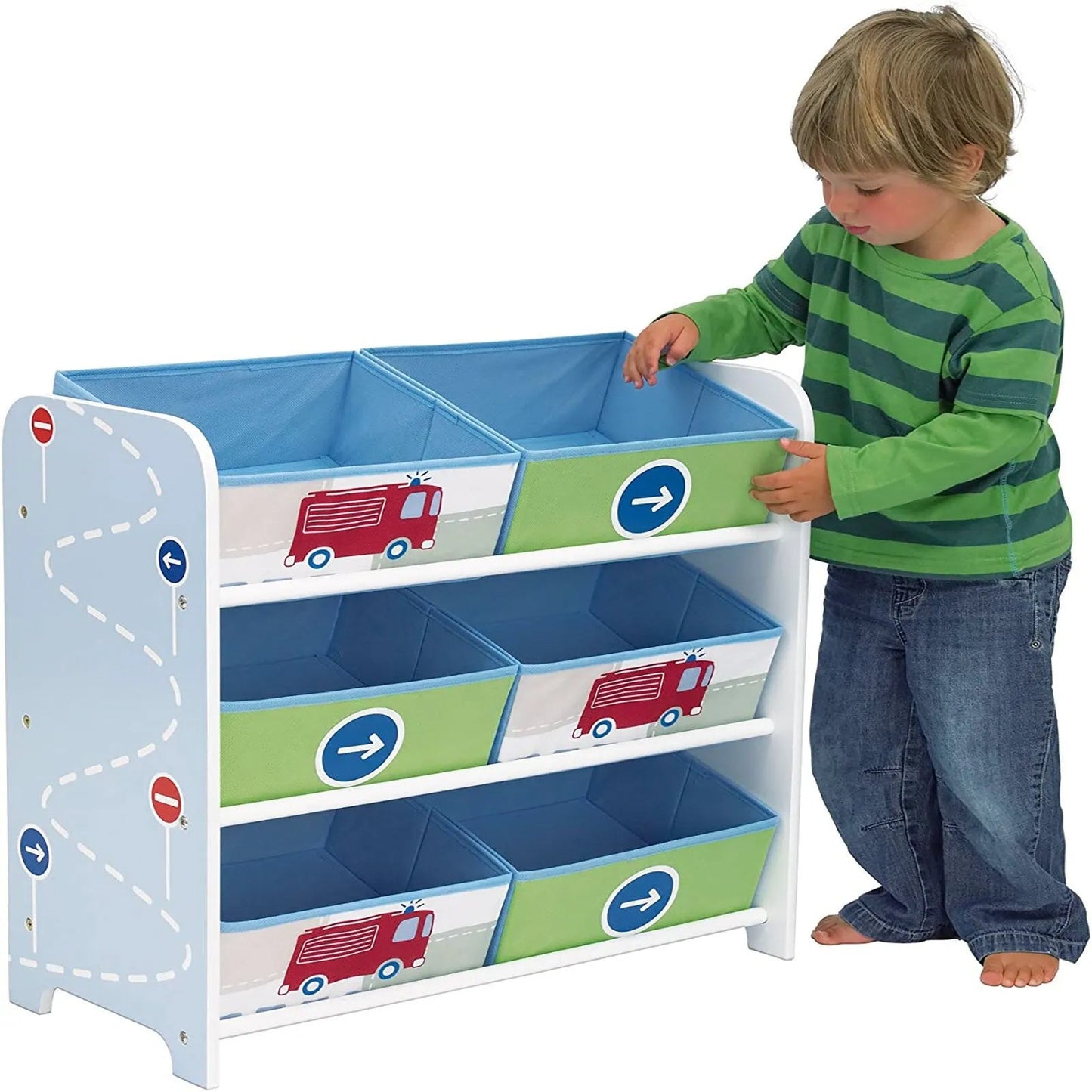 Hello Home Kids Bedroom Toy Storage Unit with 6 Fabric Storage Boxes - Vehicles - mezetto ebebek ebebek