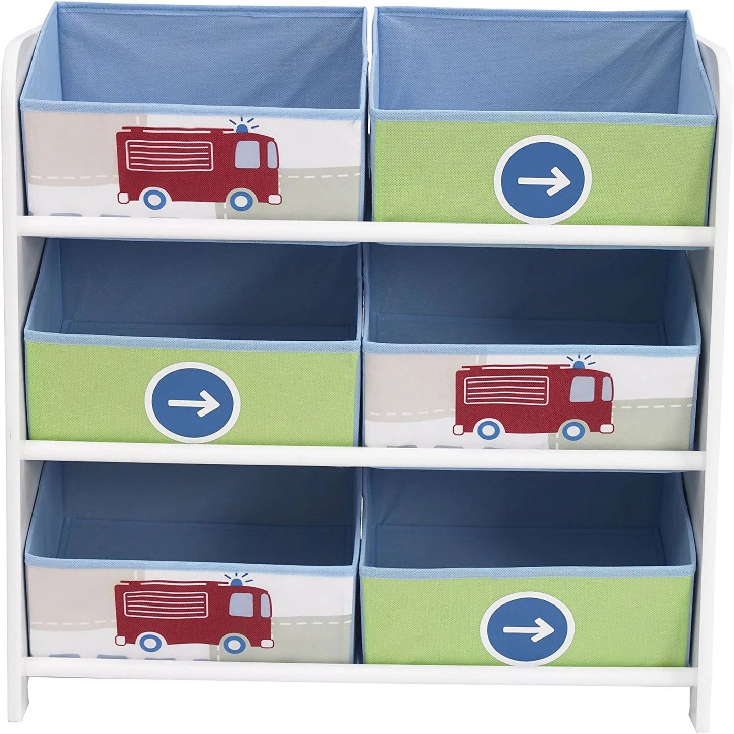 Hello Home Kids Bedroom Toy Storage Unit with 6 Fabric Storage Boxes - Vehicles - mezetto ebebek ebebek