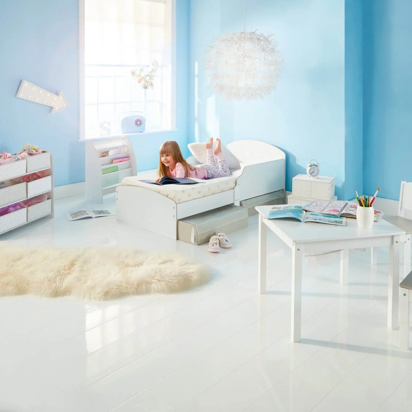 Hello Home Kids Bedroom Toy Storage Unit with 6 Fabric Storage Boxes - White - mezetto ebebek ebebek