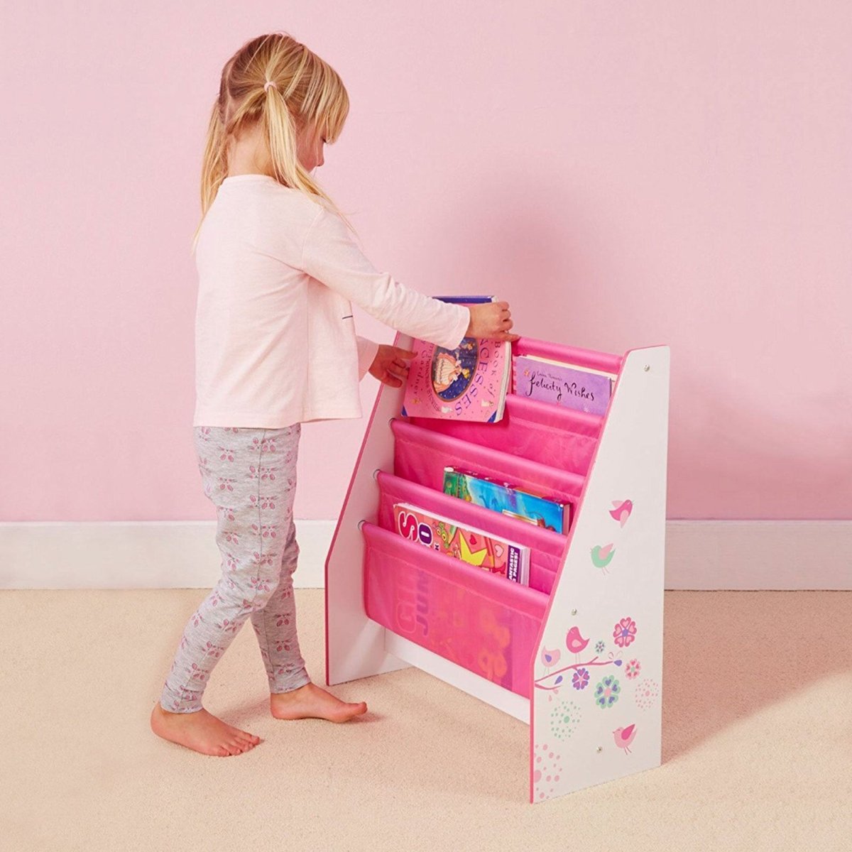 Hello Home Kids Sling Bookcase - Flowers and Birds - mezetto ebebek ebebek